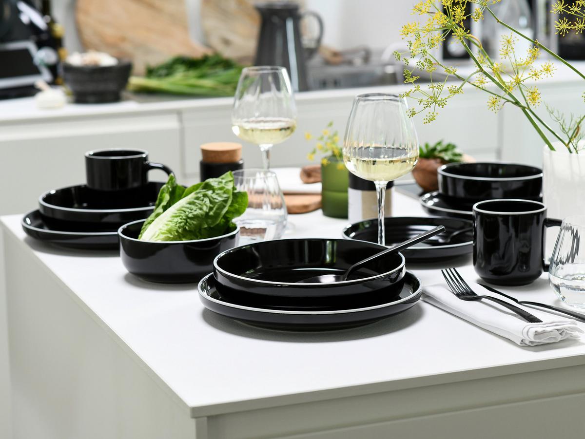 Kombiservice Nordic Gourmet Schwarz Hochglanz, 10-teilig - Schwarz Hochglanz/Weiß, Basics, Keramik - Creatable