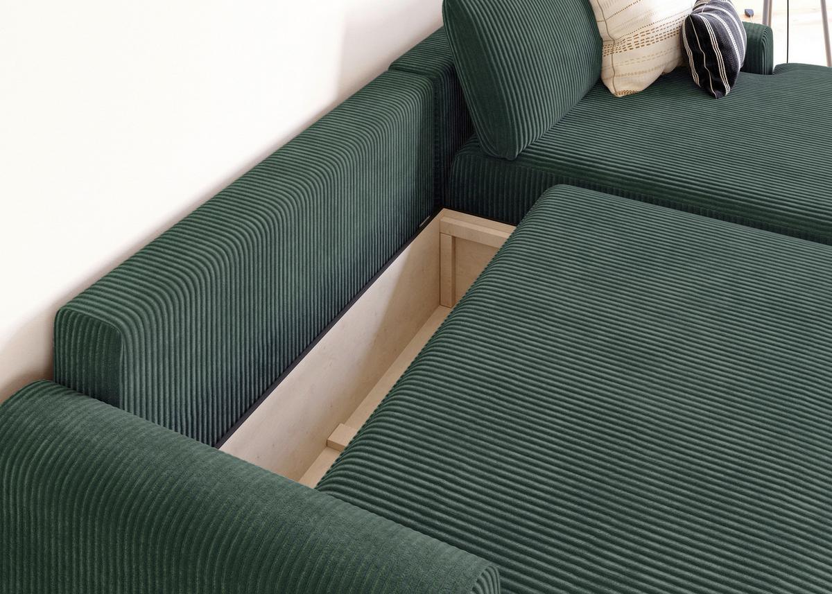 Eckschlafsofa Prag, Dunkelgrün S: 253x167 cm - Dunkelgrün/Schwarz, MODERN, Textil (253/167cm) - Trendmanufaktur