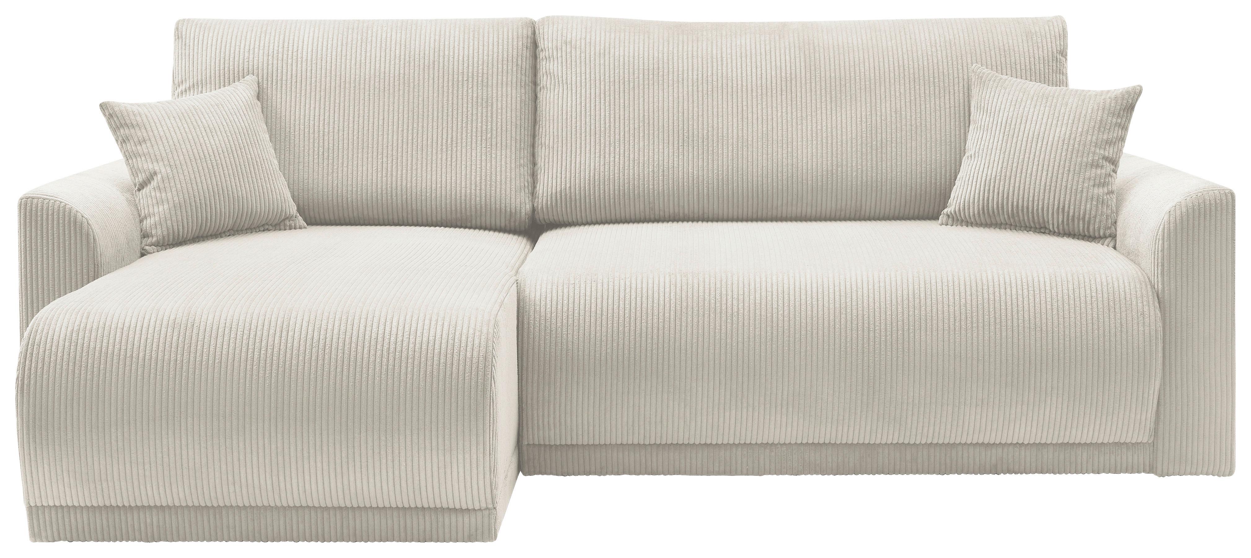 Rohová sedačka KIM L146, oboustranná, krémový manšestr - krémová, Moderní, dřevo (233/146cm)