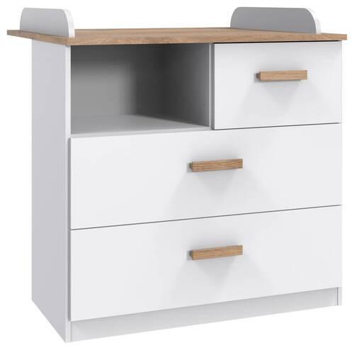 Wickelkommode Alex B: 90,5 cm Weiß Dekor 2 Türen - Eichefarben/Weiß, MODERN, Holzwerkstoff (90,5/93/75cm) - MID.YOU