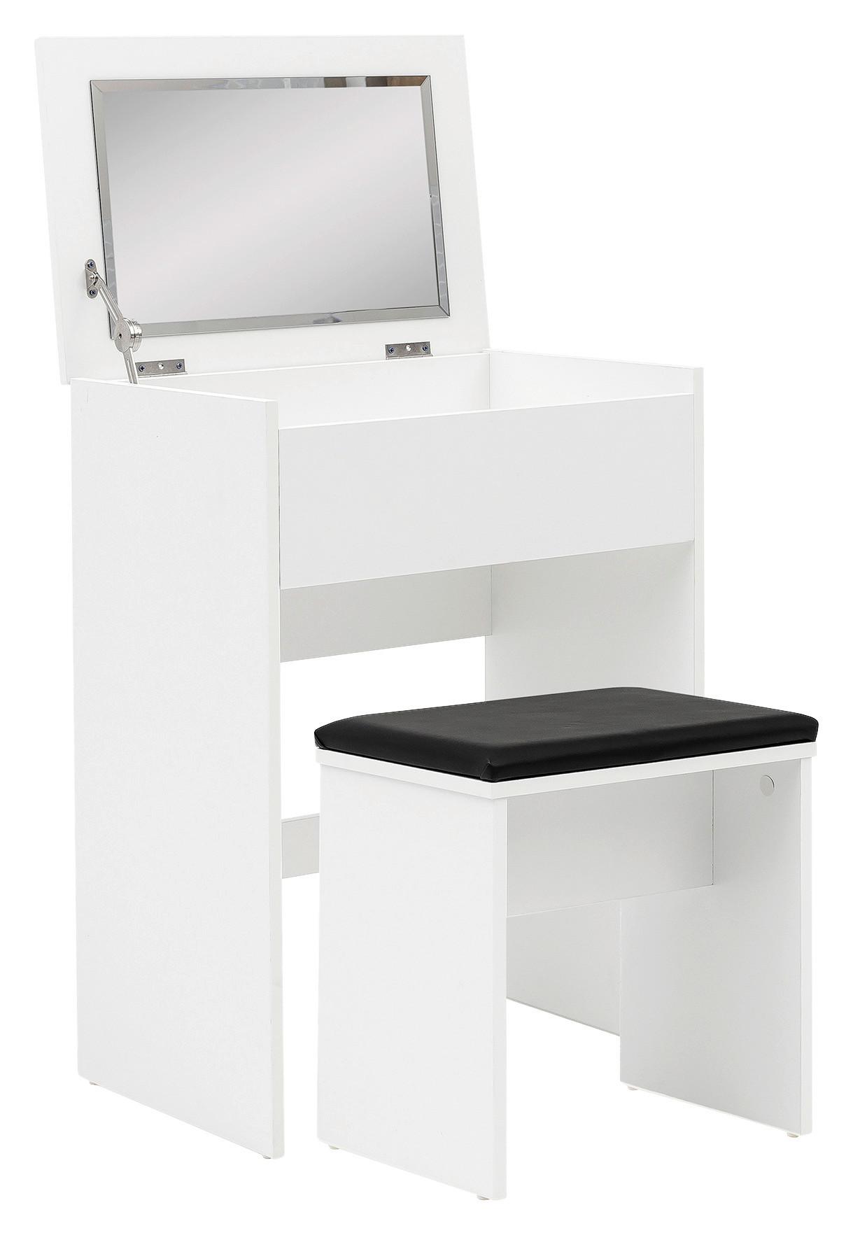 Schminktisch Weiß B: 60 cm Mit Spiegel + Hocker, Aufklappbar