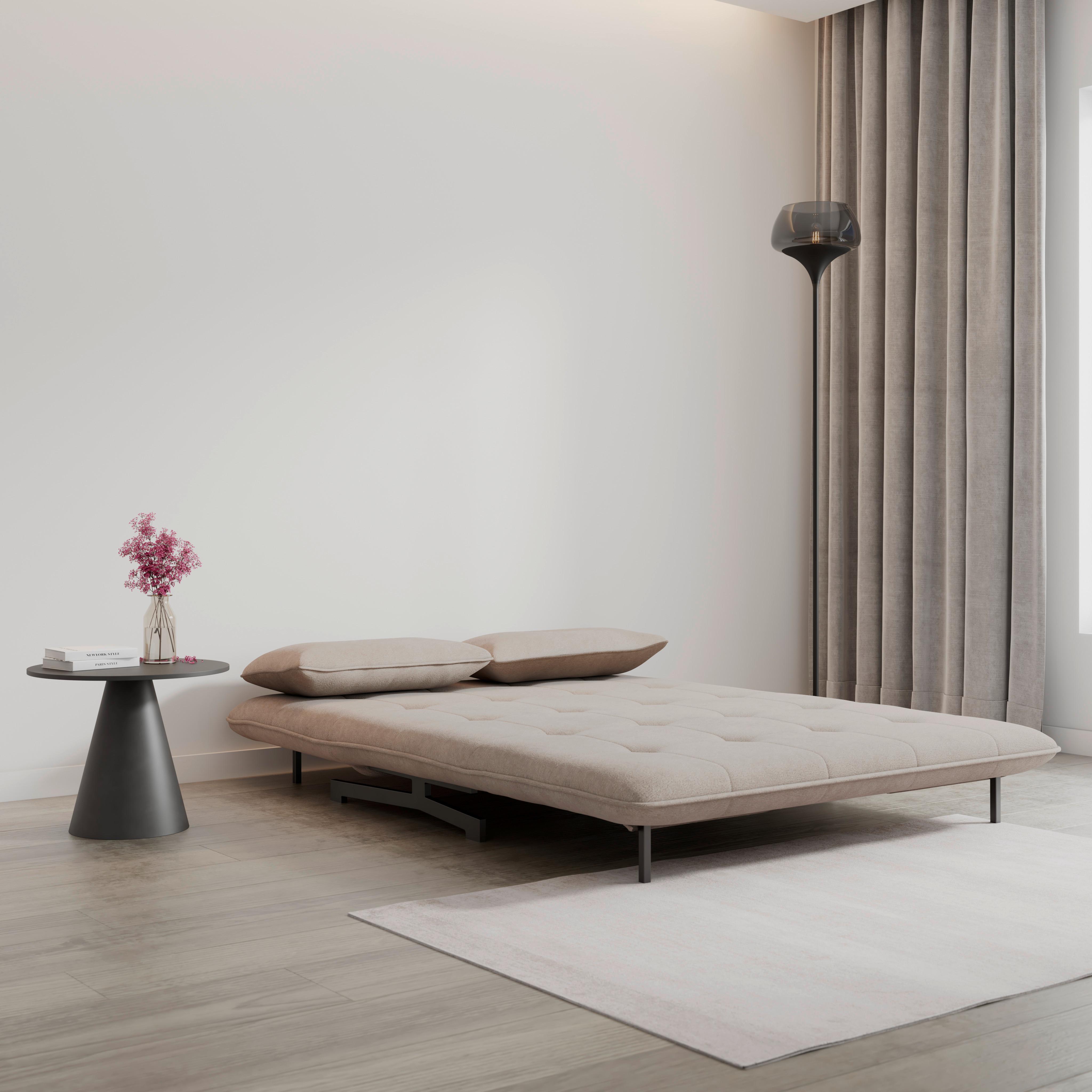 Rozkladacia pohovka LUNA, béžové buklé, max.240 kg - čierna/béžová, Modern, kov/textil (142/62/40cm) - Bessagi Home