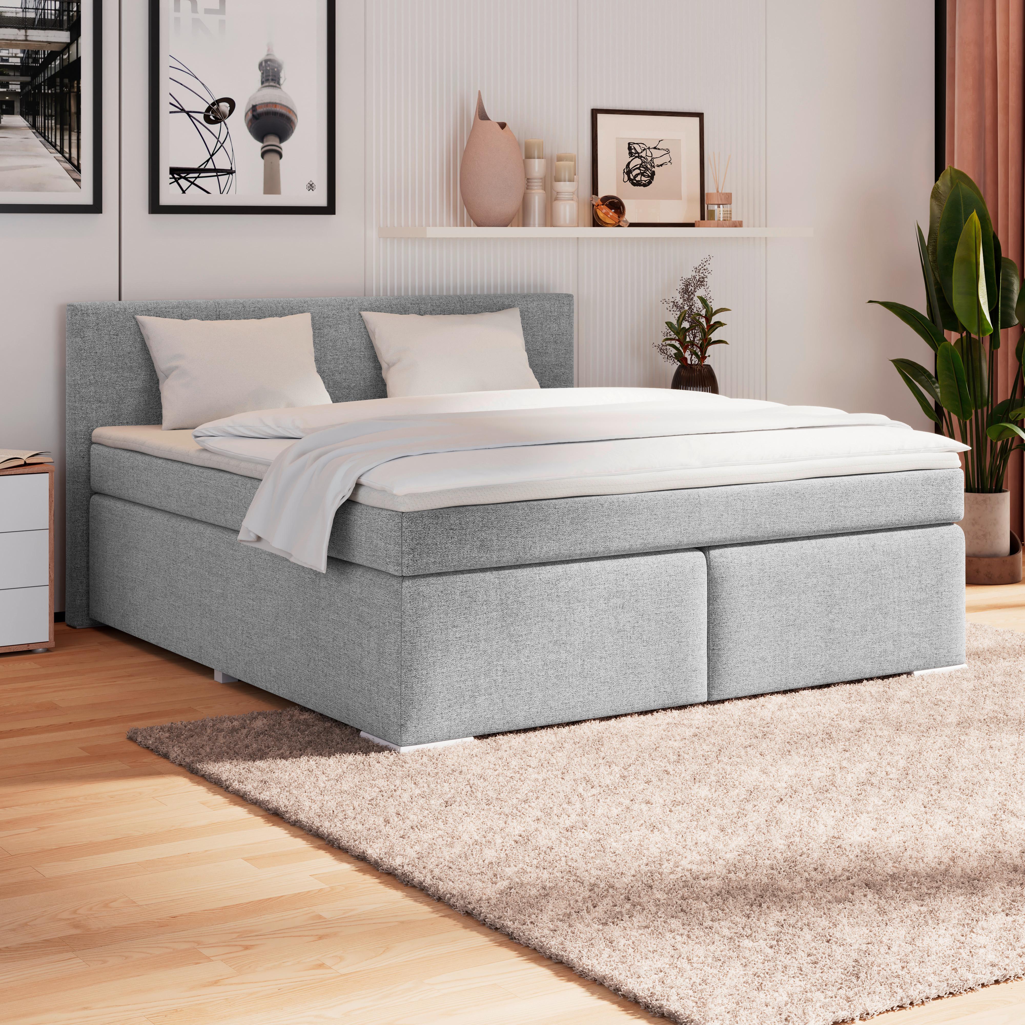 Boxspringbett Mira I Nordic, Lf: 160x200 cm - Alufarben/Grau, Basics, Textil (160/200cm)