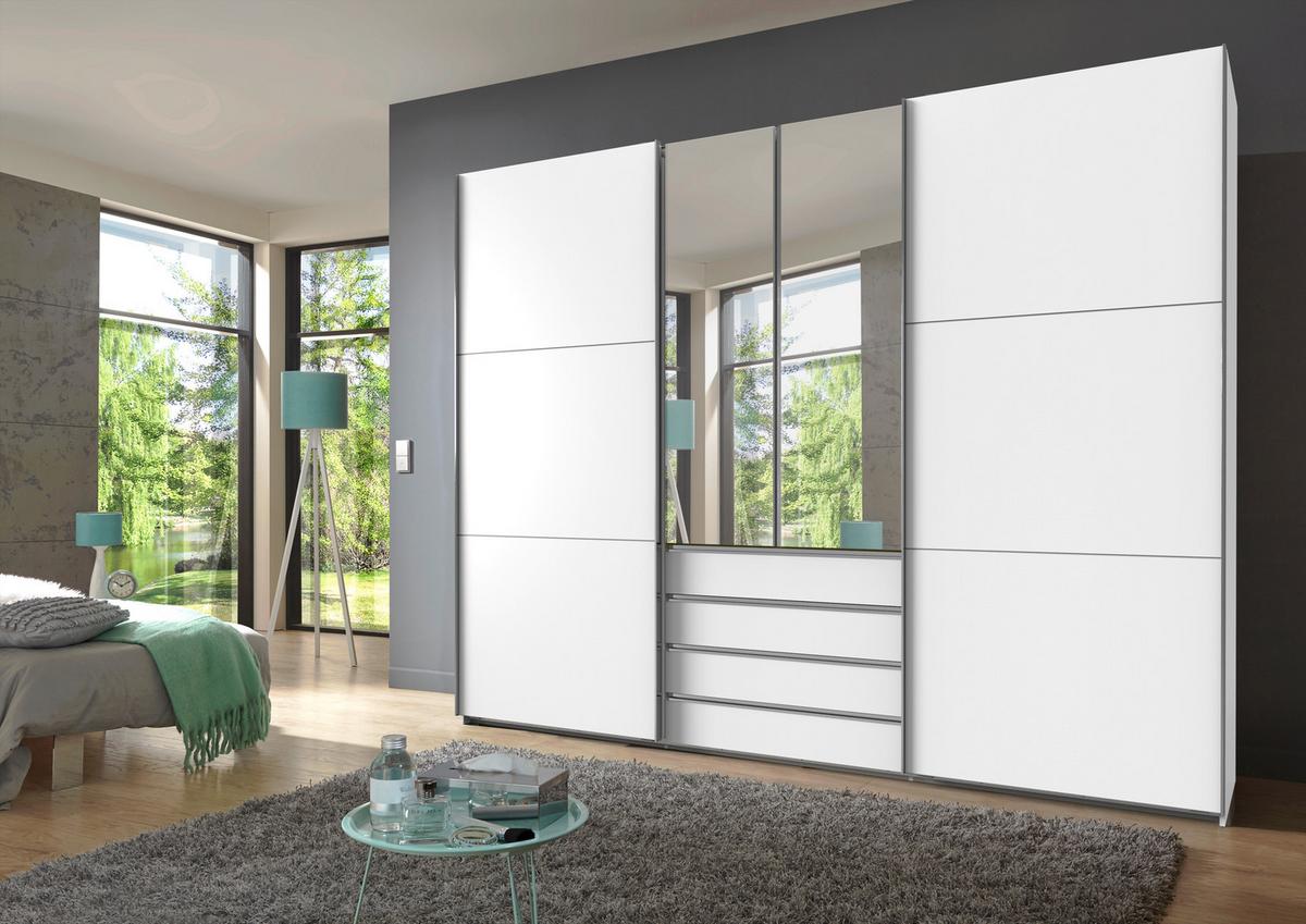Schwebetürenschrank 300cm Magic Weiß - Silberfarben/Weiß, MODERN, Holzwerkstoff (300/236/65cm) - MID.YOU