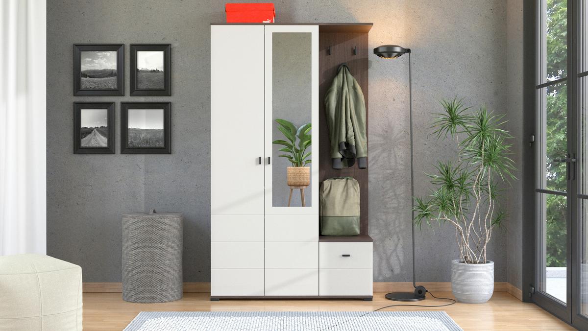 Előszobafal Canvey 115/197cm - kasmírszínű/sötét tölgy, Modern, faalapú anyag (115,5/197/35cm)