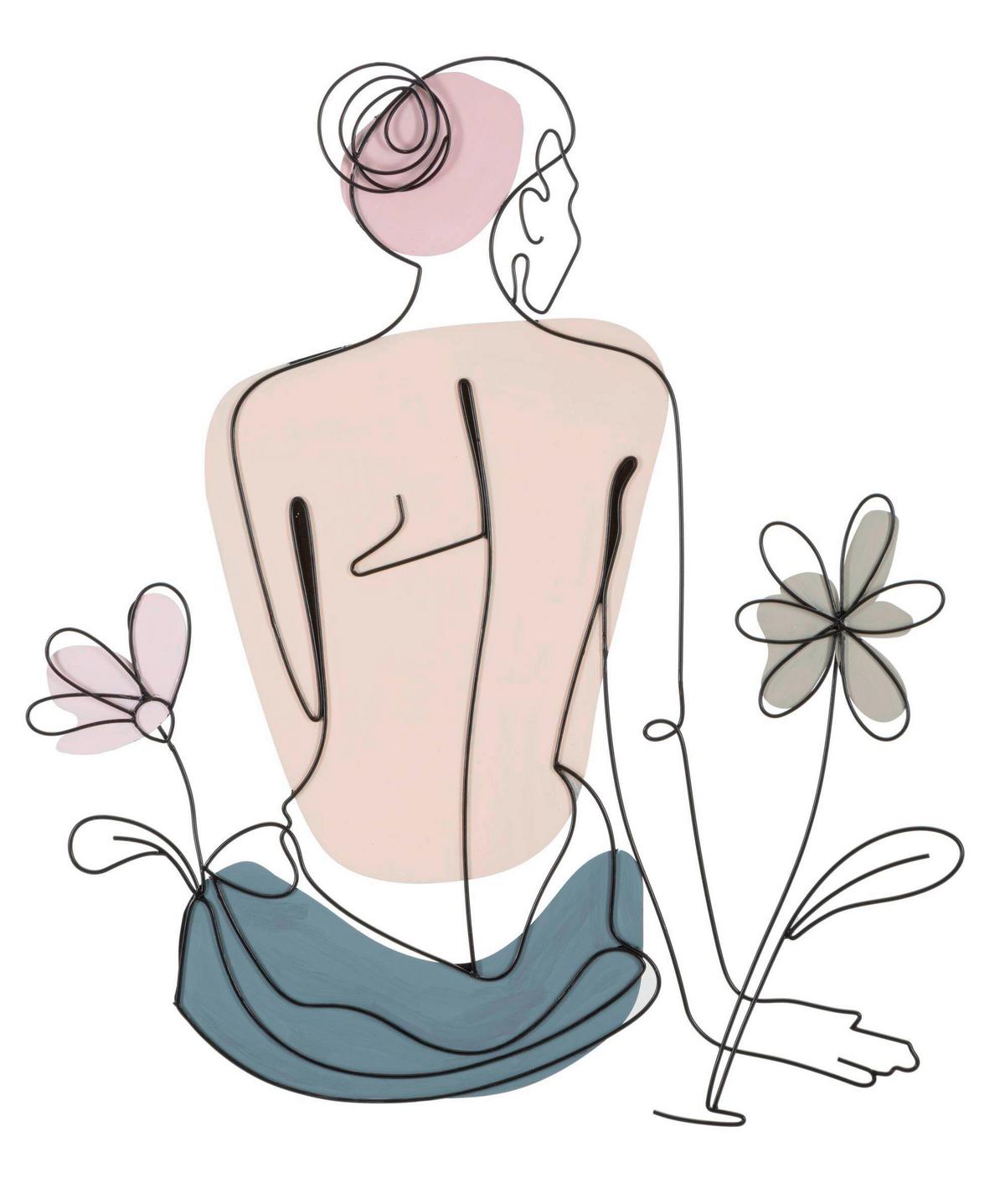 Wanddeko Lady W/ Flower Beige/Graugrün/Rosa B: 80 cm - Beige/Rosa, Basics, Metall (80/90/1.3cm)