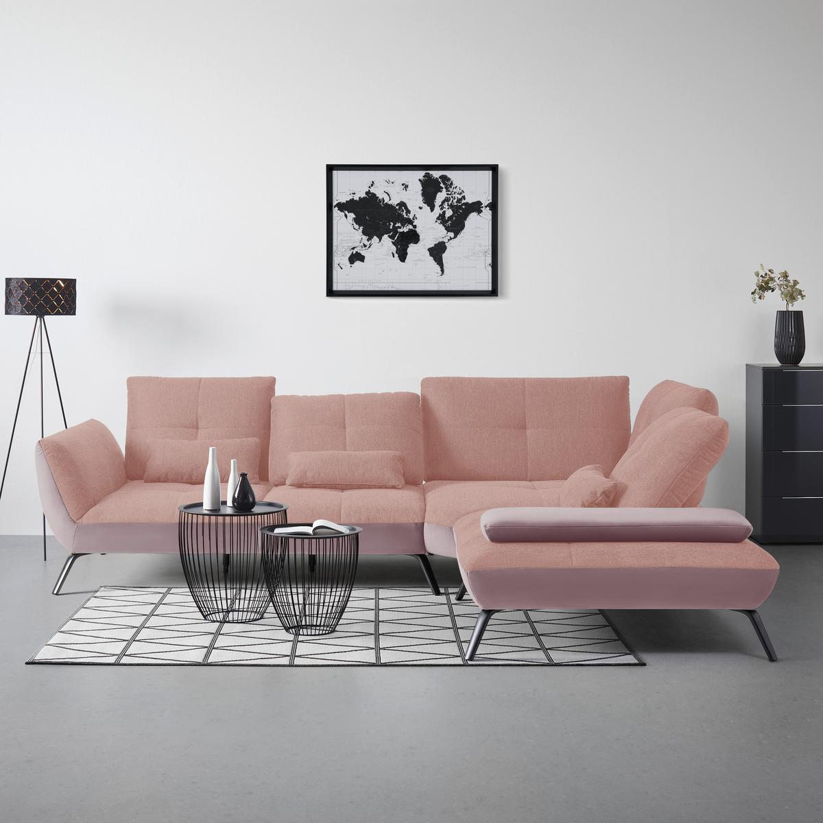 Rohová sedačka TRENDY, pravá, šeříková / růžová - růžová/černá, Moderní, kov/kompozitní dřevo (310/93/250cm) - Premium Living