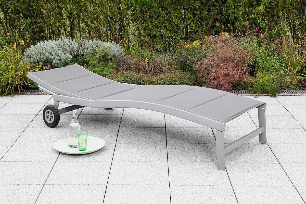 Gartenliege San Marino Metall/ Textil verstellbar mit Räder - Silberfarben/Grau, KONVENTIONELL, Textil/Metall (70/37,5/207cm) - Gardenson