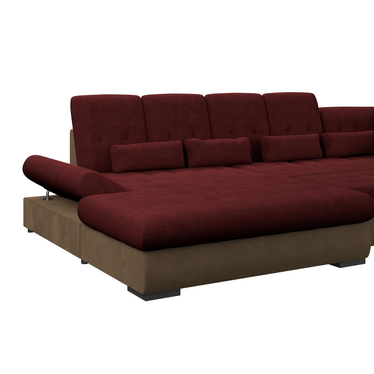Wohnlandschaft Madera Rubinrot, S: 358x212 cm - Hellbraun/Rot, KONVENTIONELL, Kunststoff/Textil (190/358/212cm)