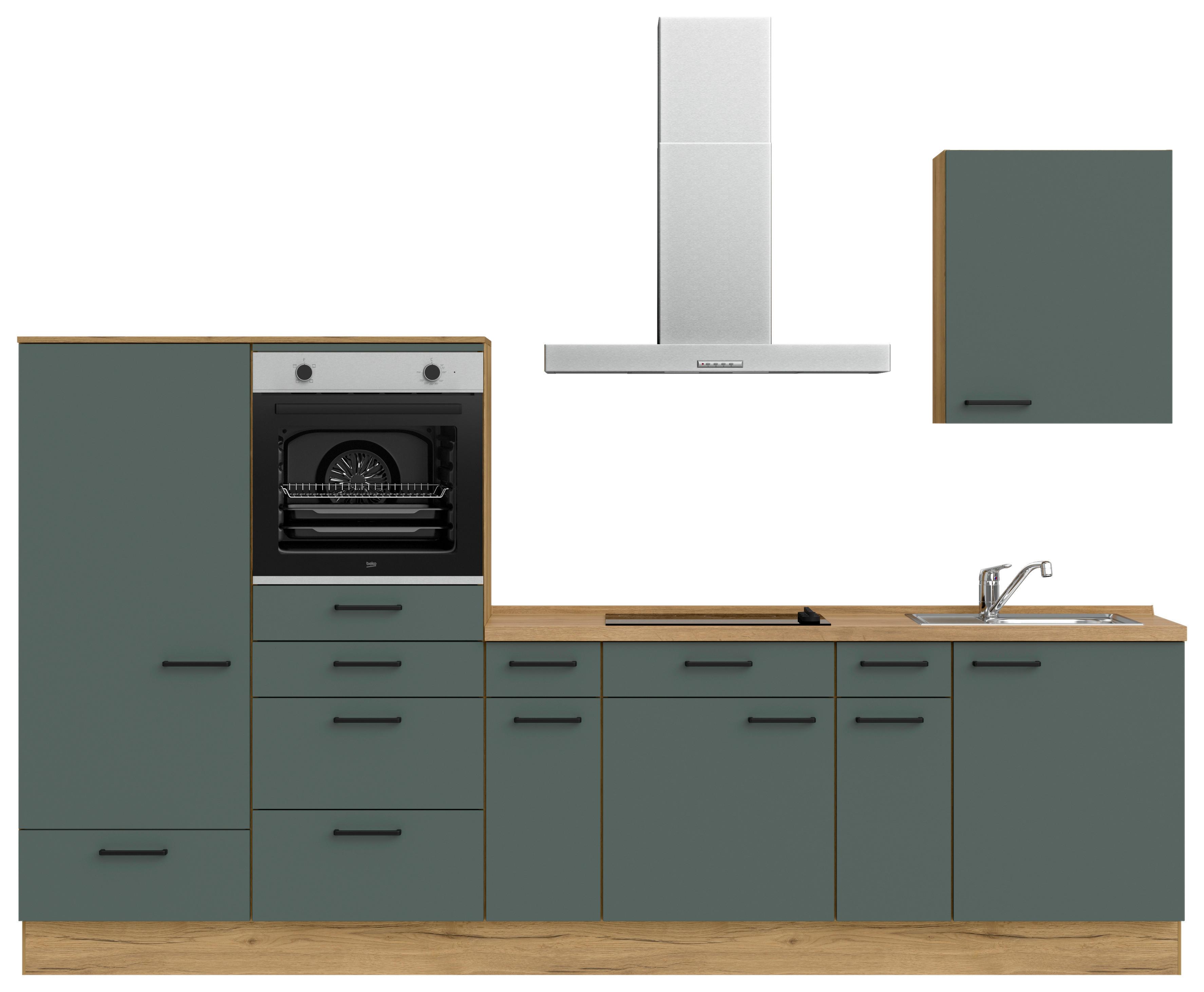 Küchenleerblock Easytouch Low-Line, L4 Links - Dunkelgrün/Eichefarben, MODERN, Holzwerkstoff (300cm) - Nobilia
