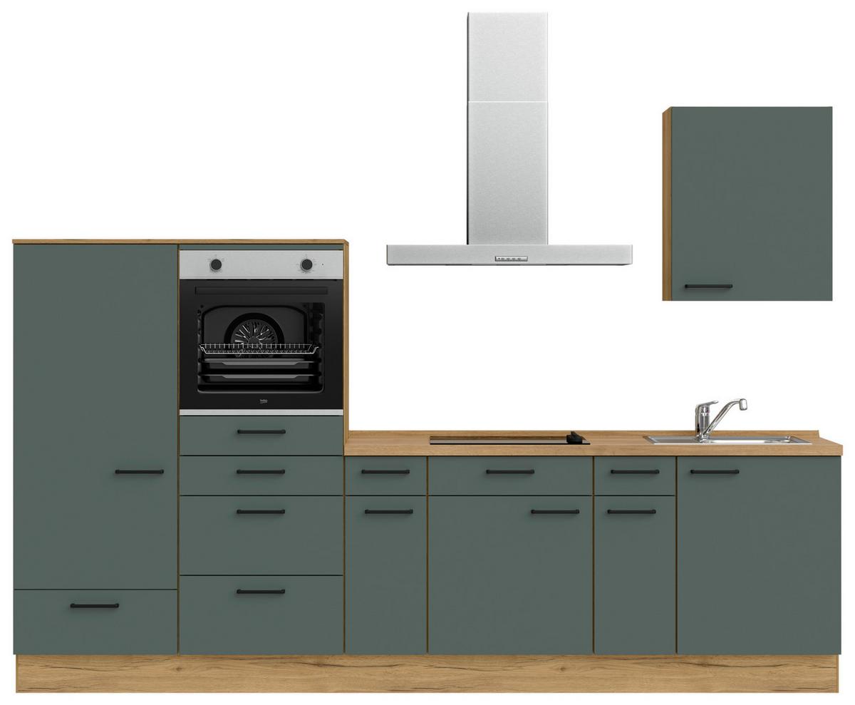 Küchenleerblock Easytouch Low-Line, L4 Links - Dunkelgrün/Eichefarben, MODERN, Holzwerkstoff (300cm) - Nobilia