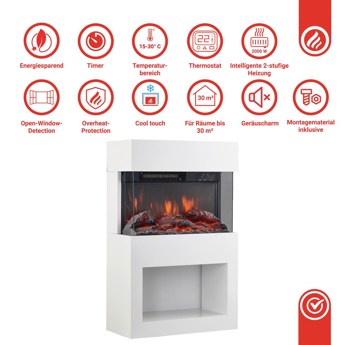 Elektrokamin Henri - Weiß, Basics, Glas/Metall (48,0/75,0/21,7cm)