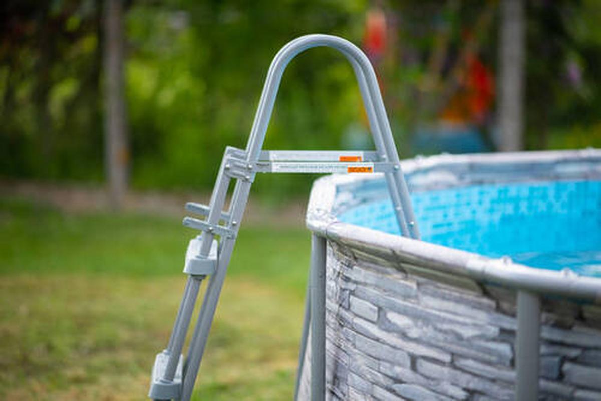 Aufstellpool Rund mit Leiter D: 427 cm - Grau, KONVENTIONELL, Kunststoff (427/107cm)