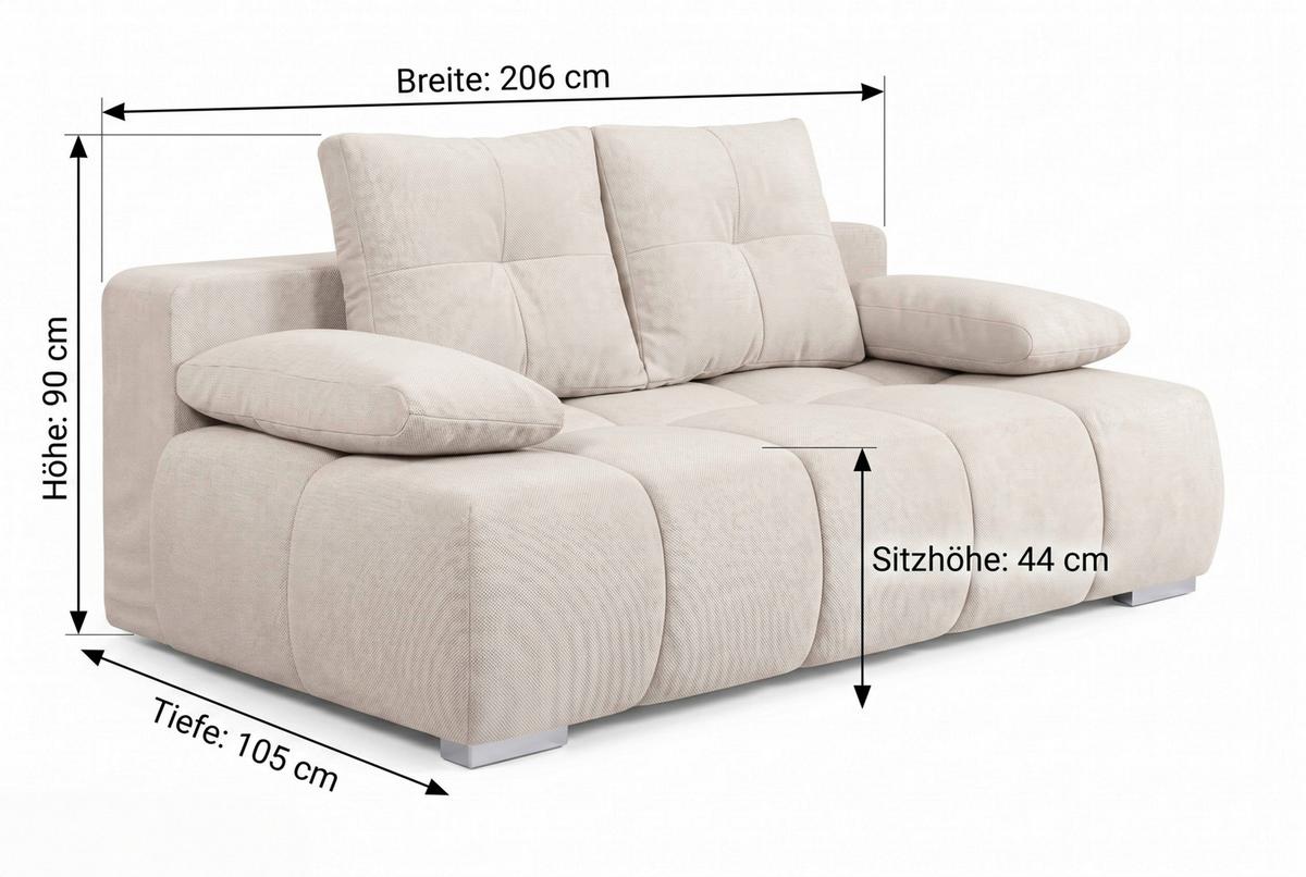 Boxspringová pohovka BUBBLE, krémová - čierna/krémová, Trend, kompozitné drevo/textil (206/90/105cm) - Luca Bessoni