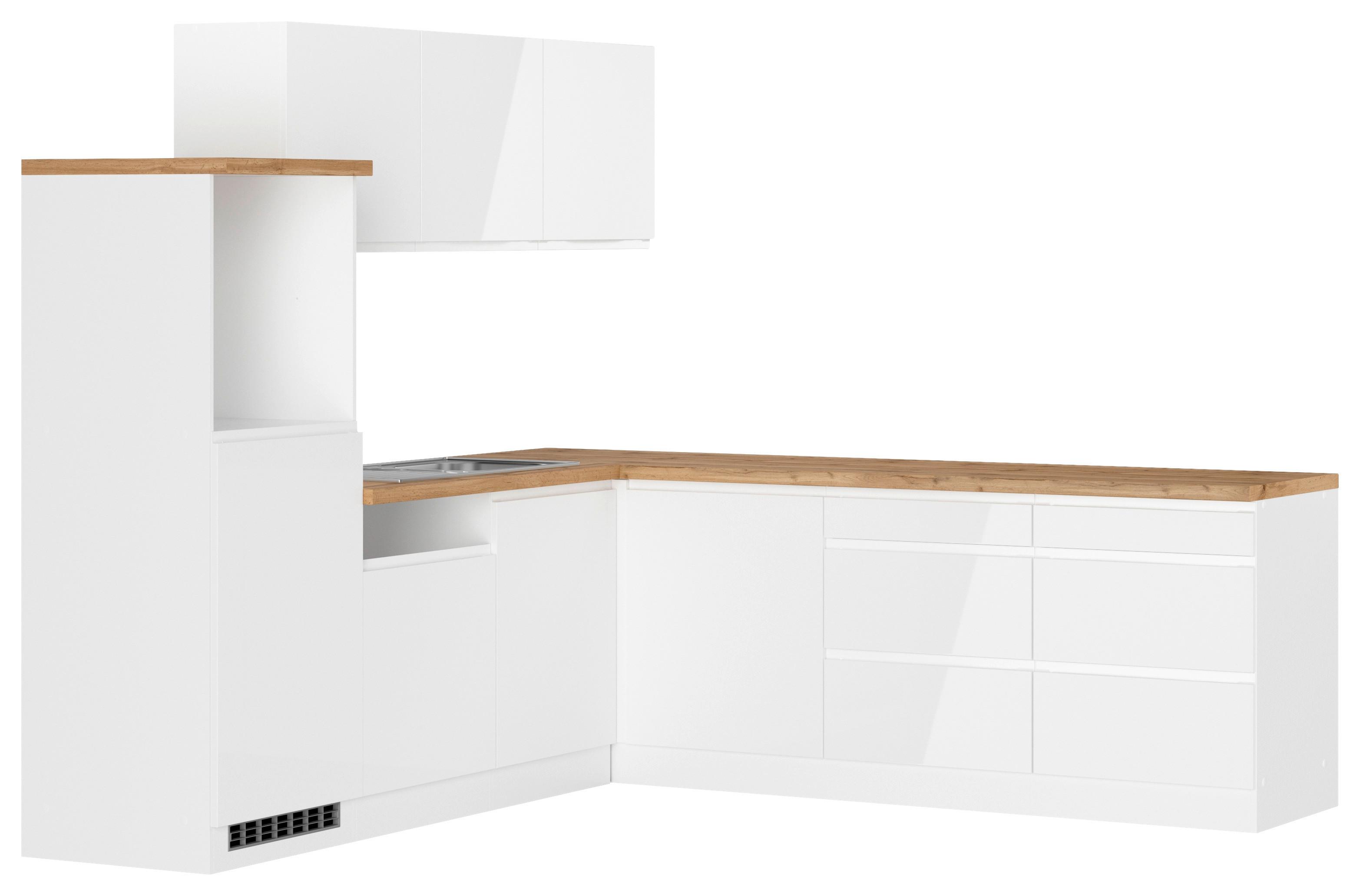 Eckküche Monza ohne Geräte 240x240 cm Weiß/Eiche Dekor - Weiß Hochglanz/Eiche Wotan, LIFESTYLE, Holzwerkstoff (240/240cm) - Held