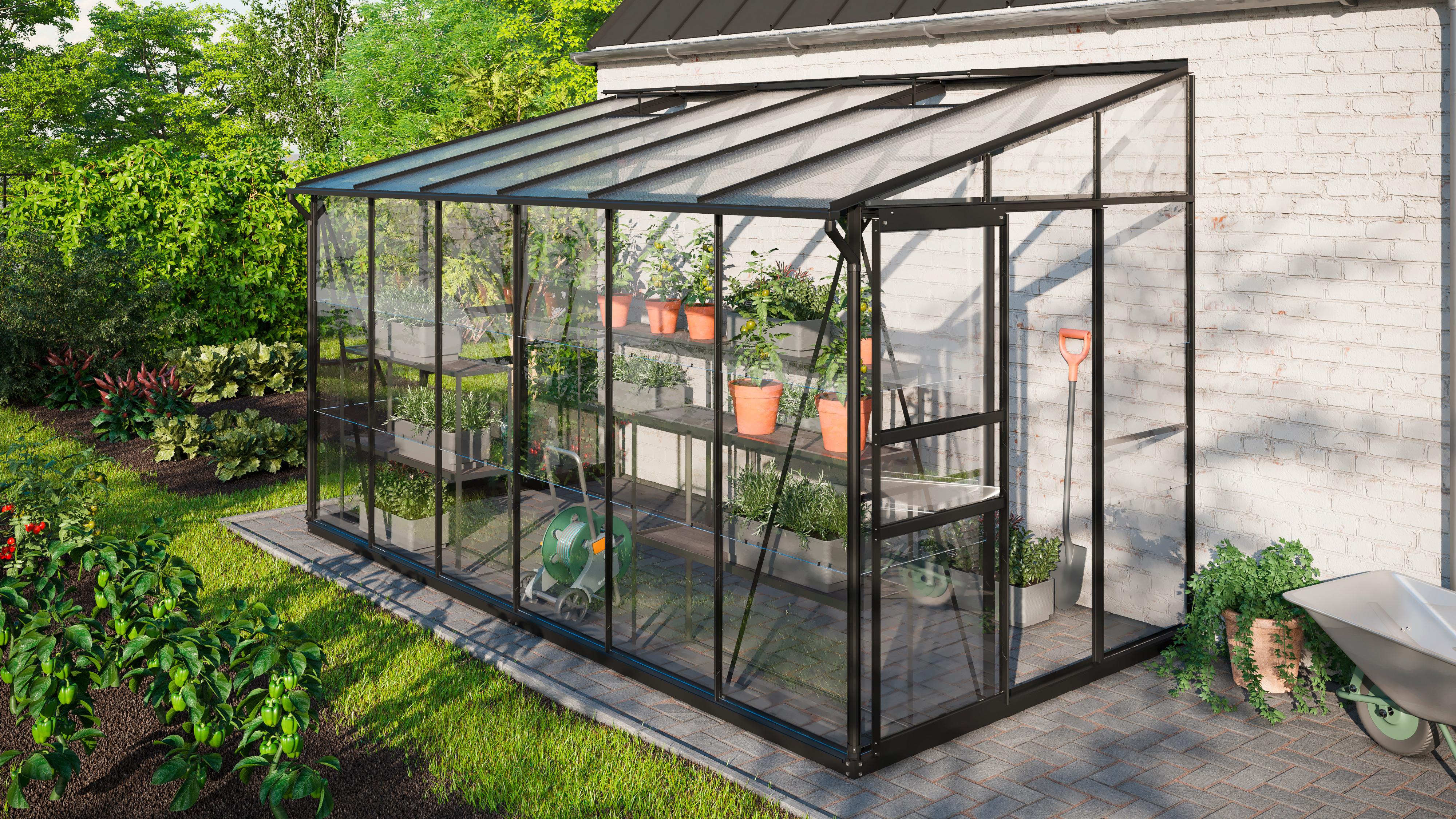 Anlehn-Gewächshaus mit zwei Dachfenstern
