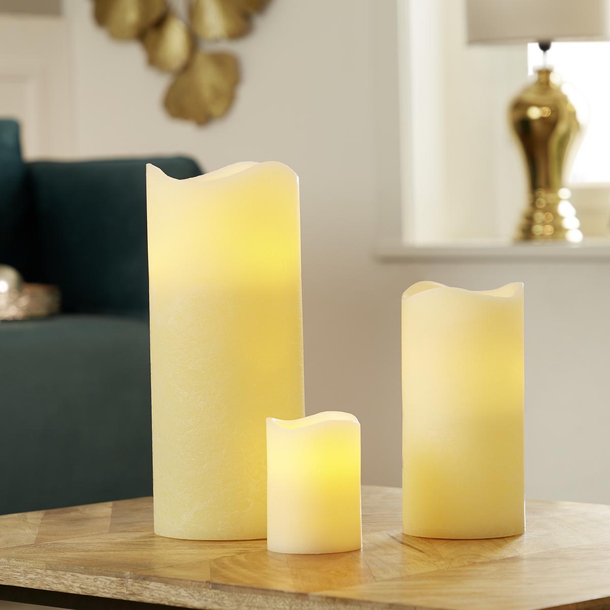 LED-Kerze Melina Naturfarben mit Timer, DxH: 10x20 cm - Naturfarben, ROMANTIK / LANDHAUS, Paraffin (10/20cm) - James Wood