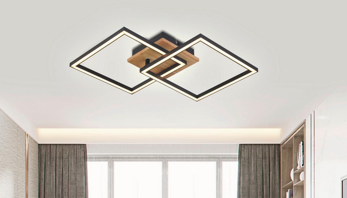 Led-deckenleuchte Shpresa L: 53 Cm - Eichefarben/Schwarz, MODERN, Holz/Kunststoff (53/33/7,4cm) - Luca Bessoni