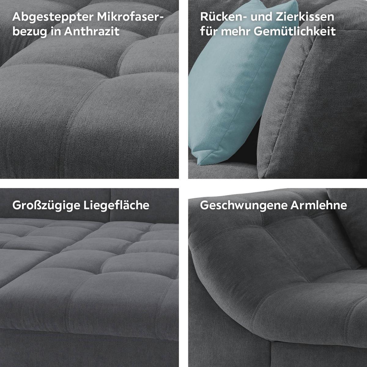 Ecksofa mit Schlaffunktion Agira Anthrazit/Blau 250x190cm - Blau/Chromfarben, Design, Textil (250/190cm) - Livetastic