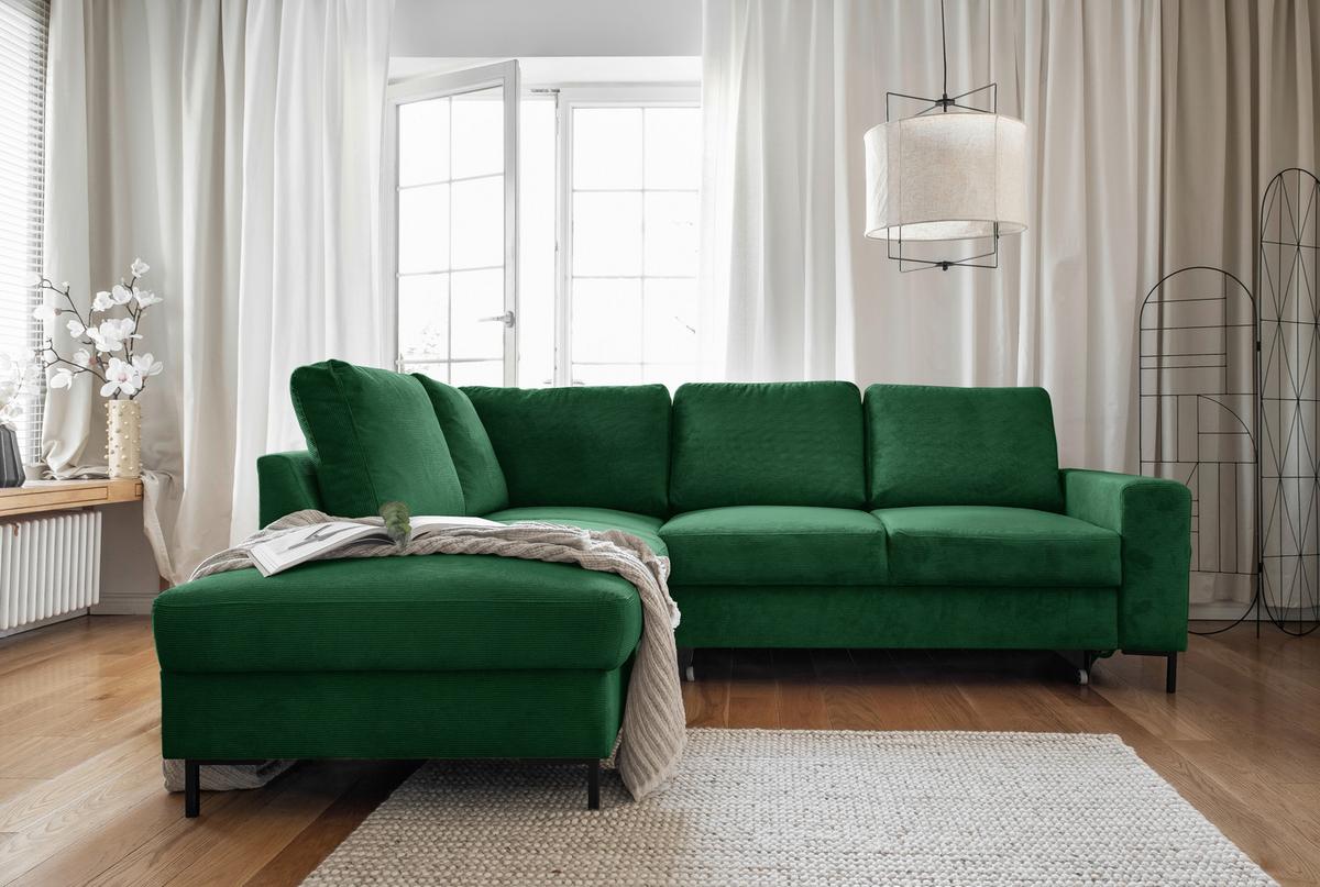 Sedačka LEONIE L, ľavá, smaragdovozelený menčester - čierna/smaragdovozelená, Design, kov/drevo (197/237cm)