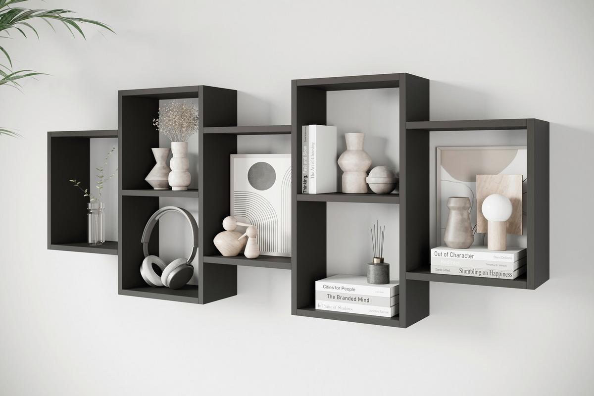 Wandregal Trio Schwarz B: 160,8cm - Schwarz, Basics, Holzwerkstoff (160,8/65/18cm)