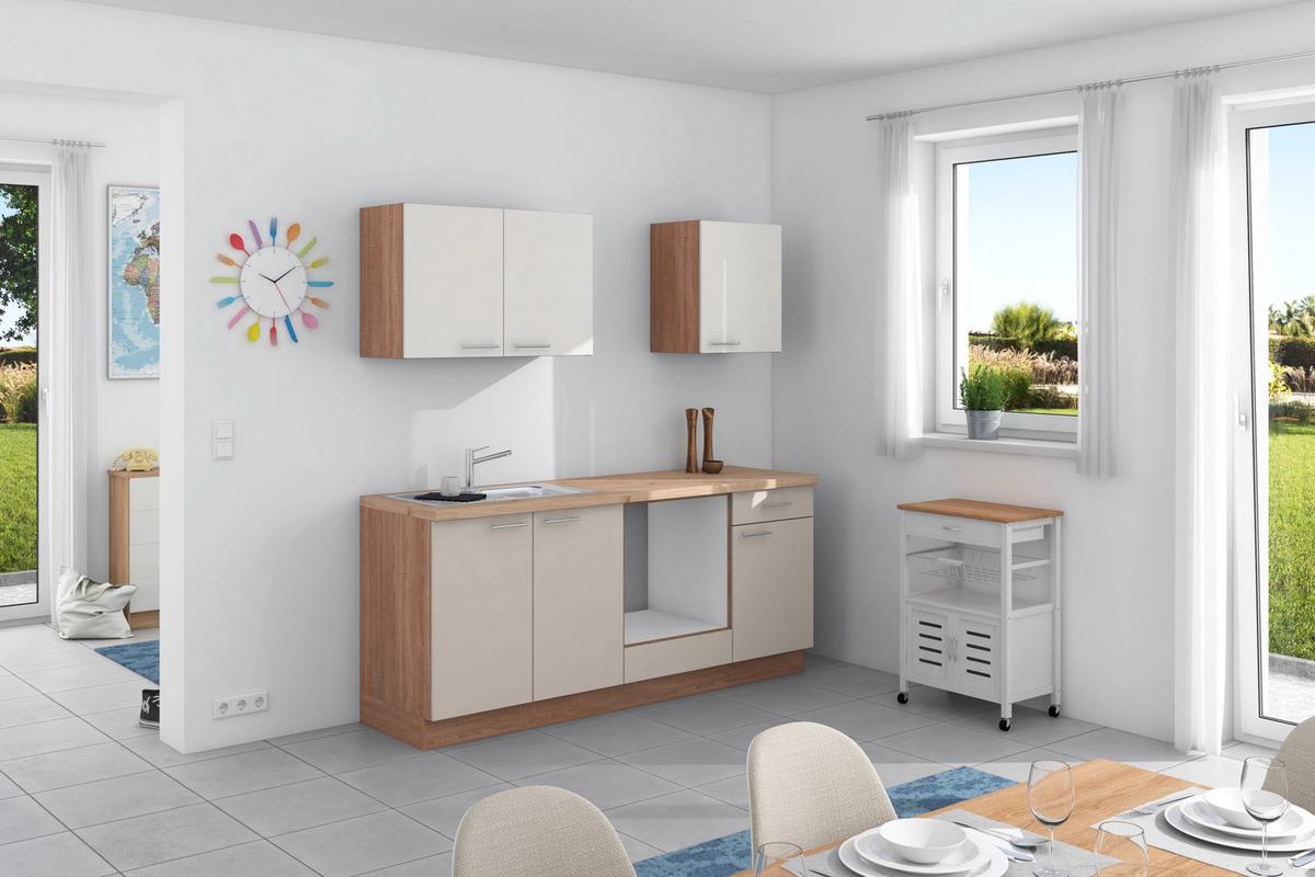 Küchenzeile Base ohne Geräte 200 cm Weiß/Crema - Wildeiche/Anthrazit, Design, Holzwerkstoff (200cm) - Express