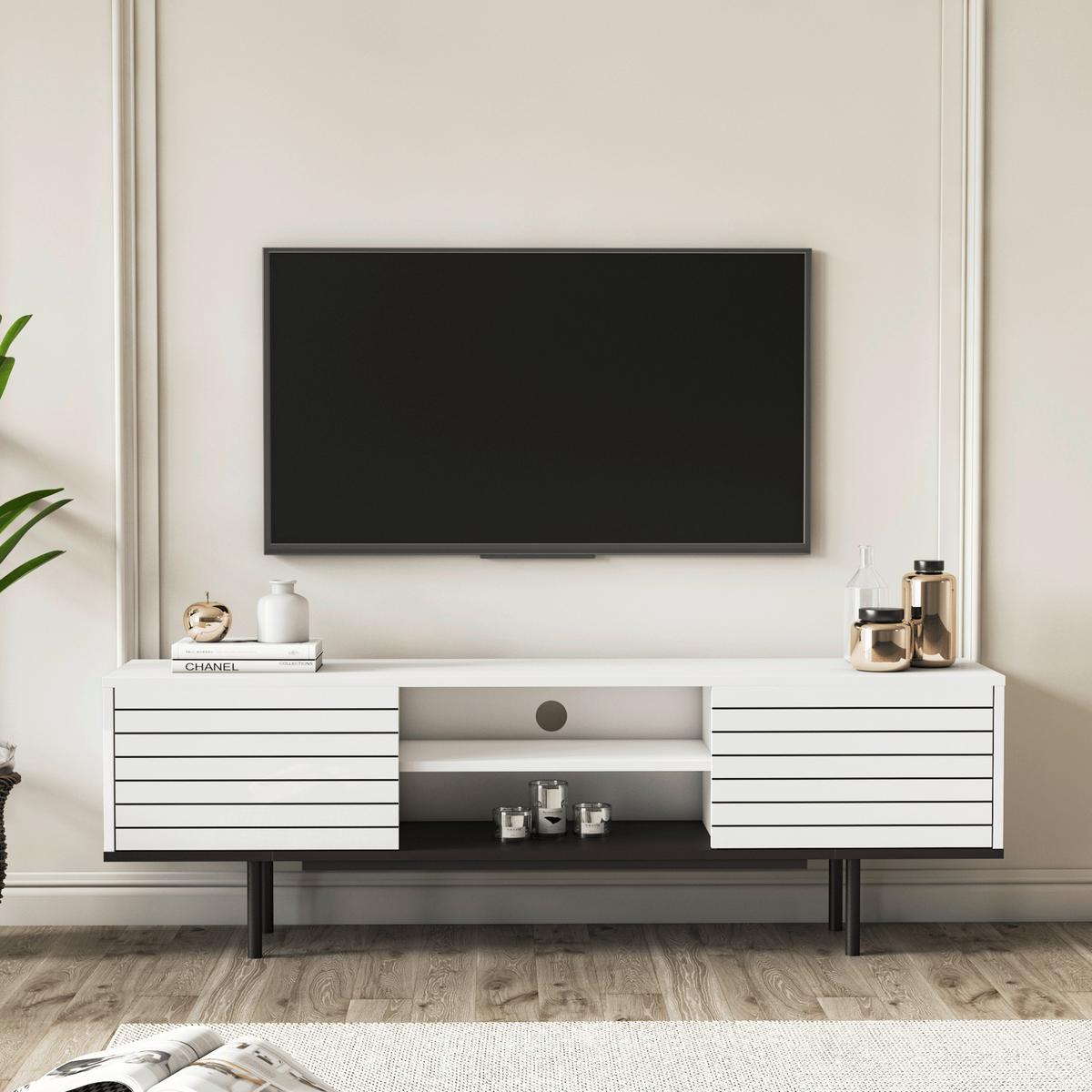 Lowboard Apollo TV-Schrank - Walnussfarben/Schwarz, Design, Holzwerkstoff (160/50,5/35cm) - Livetastic