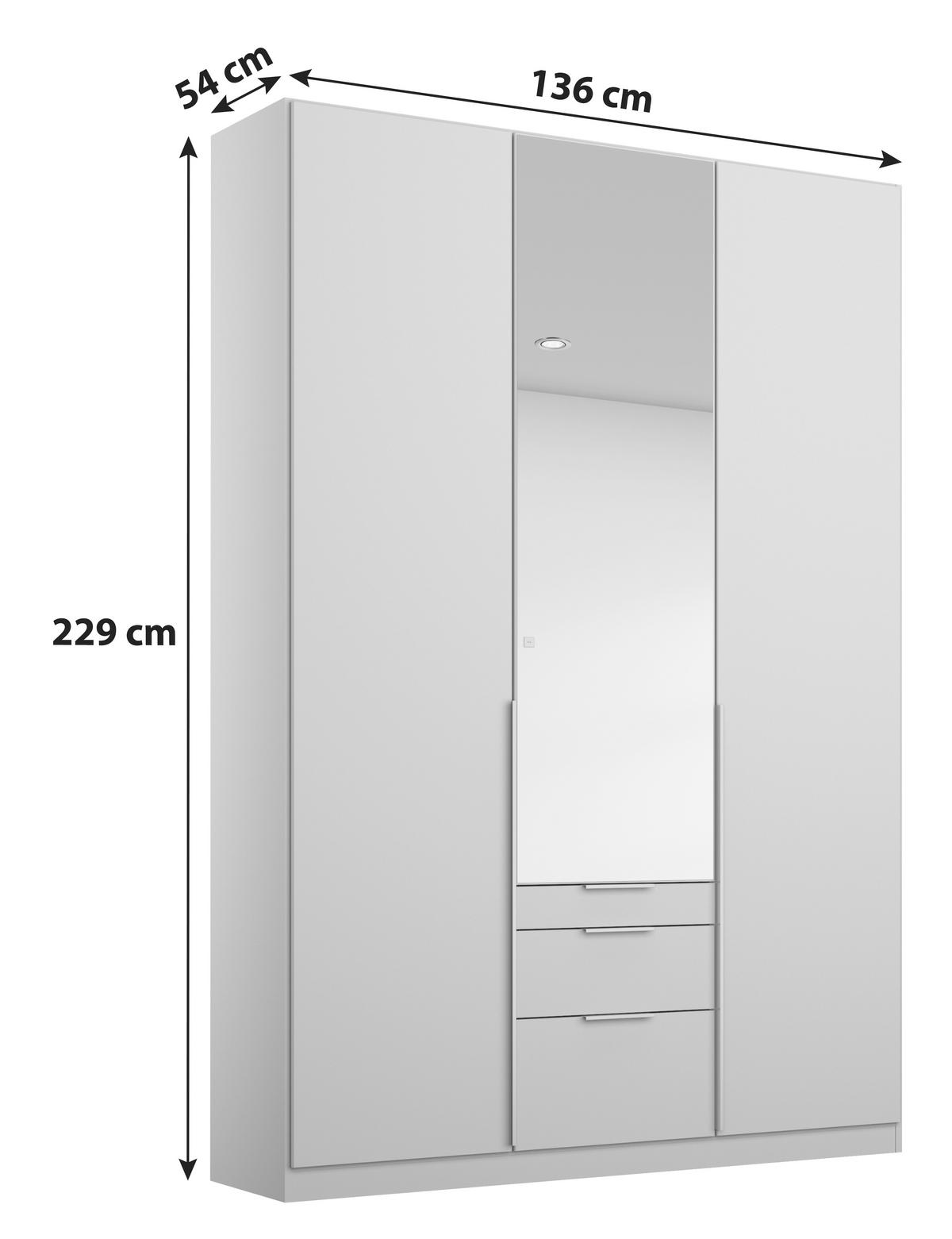Drehtürenschrank Mit Spiegel + Laden 136cm Alabama Seidengrau - Silberfarben/Hellgrau, MODERN, Holzwerkstoff (136/229/54cm)