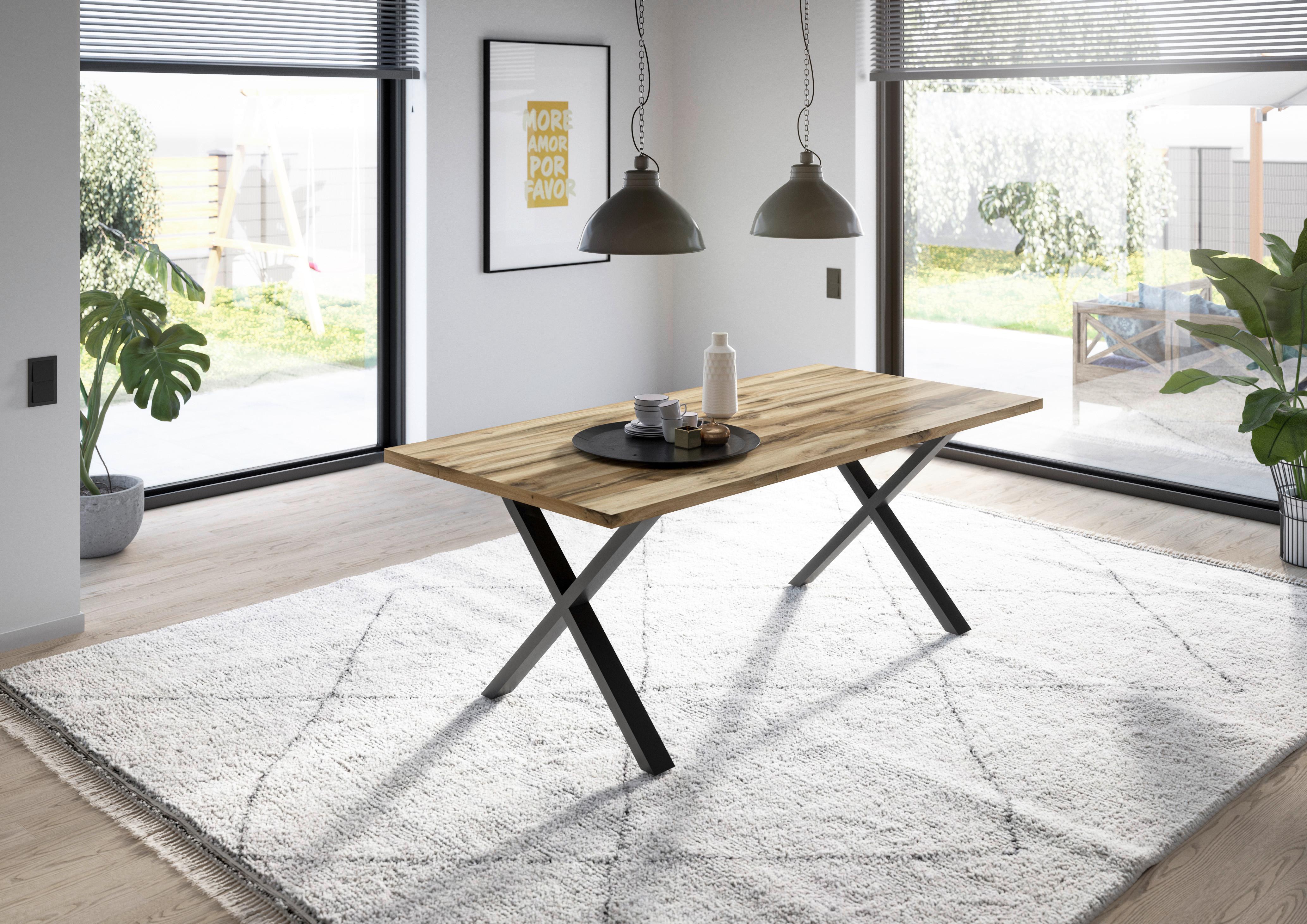 Esstisch Alex Schwarz, Plankeneiche - Plankeneiche/Schwarz, MODERN, Holzwerkstoff/Metall (200/100/78cm) - Livetastic