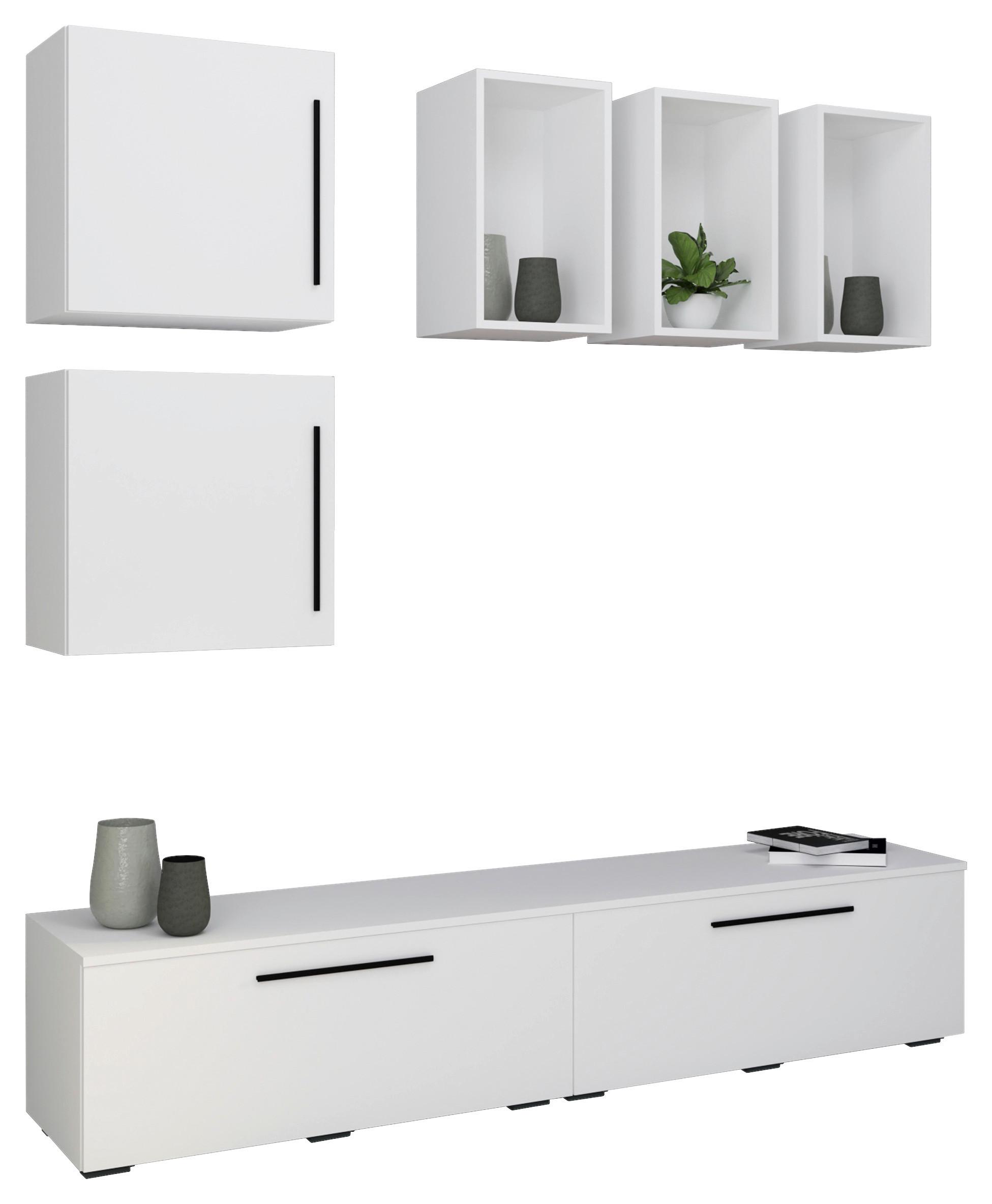 Obývací stěna Arila, 7- dílna, š: 190cm - bílá/černá, Moderní, kompozitní dřevo/plast (190/200/40cm) - MID.YOU