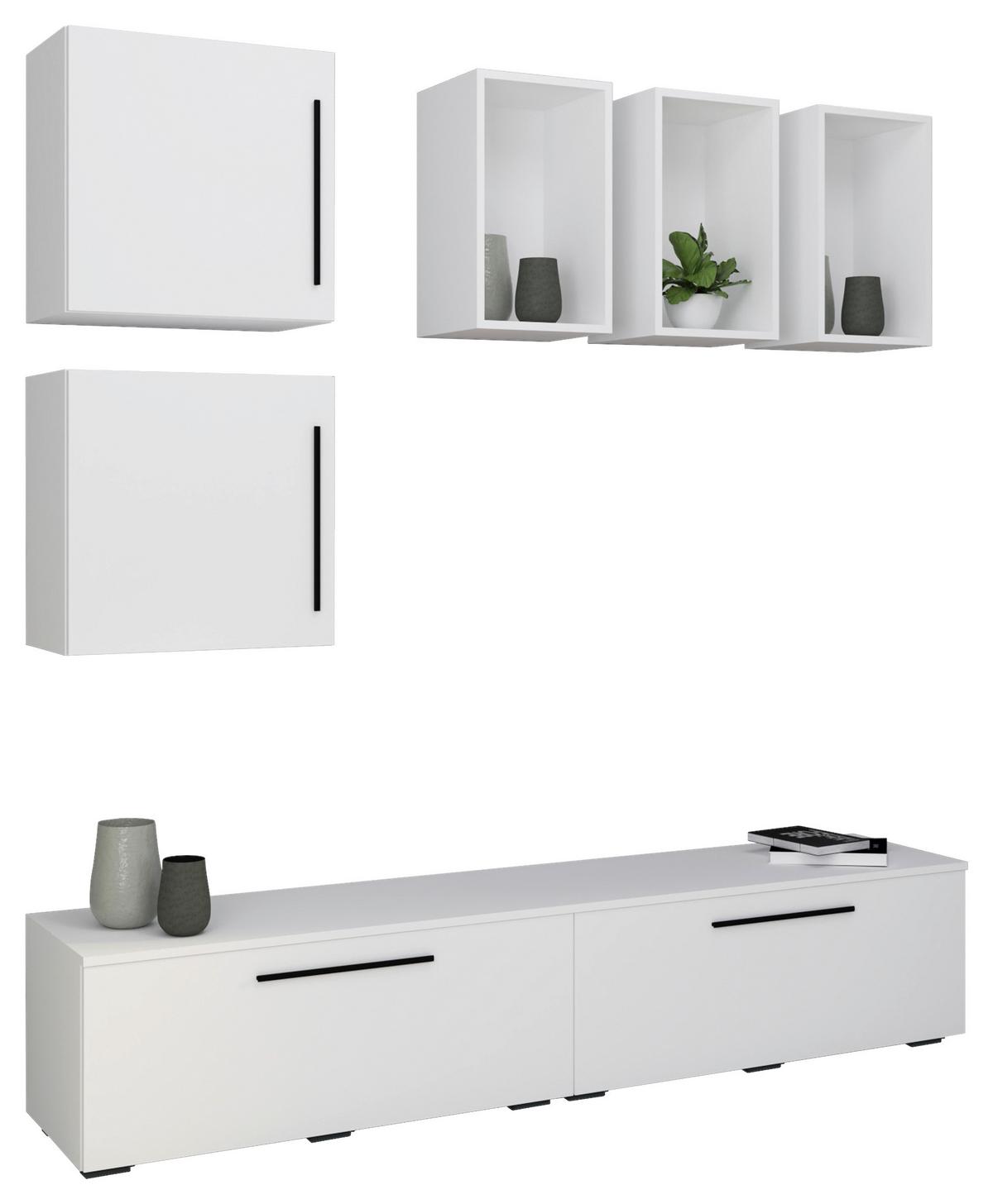 Obývací stěna Arila, 7- dílna, š: 190cm - bílá/černá, Moderní, kompozitní dřevo/plast (190/200/40cm) - MID.YOU