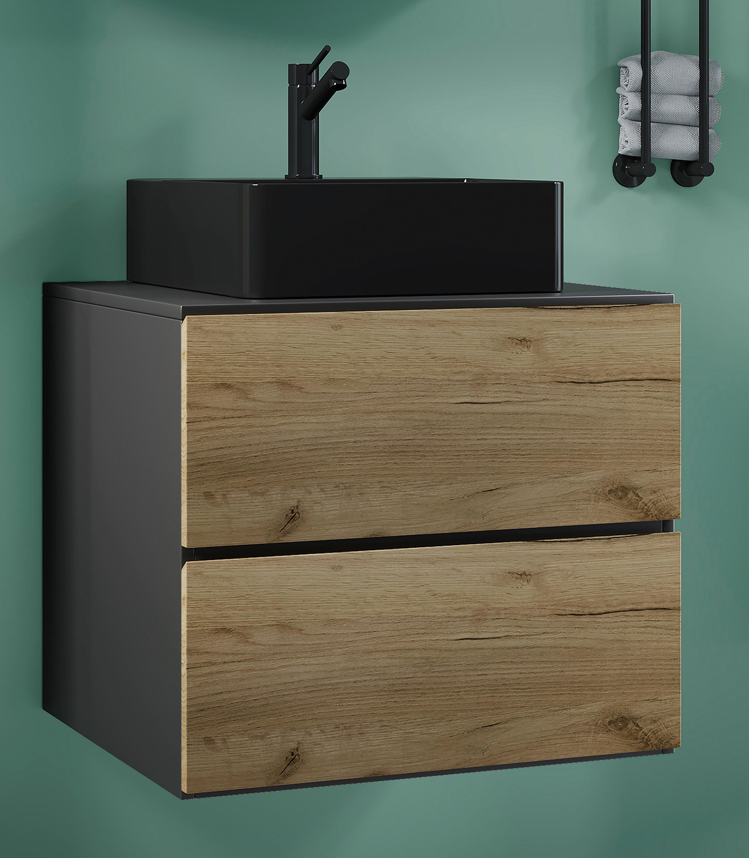 Waschtischkombi Lendas Bl S - Honigeiche/Anthrazit, MODERN, Keramik/Holzwerkstoff (61cm) - MID.YOU