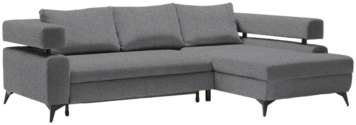Rohová sedačka ROSALIE, pravá s úložným prostorem a lůžkem - černá/tmavě šedá, Konvenční, kov/textil (265/184cm)