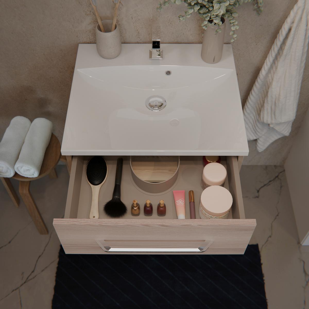 Badezimmer Clever Eschefarben B: 60cm - Eschefarben/Weiß, MODERN, Glas/Holzwerkstoff (60/118,9/45,7cm) - MID.YOU