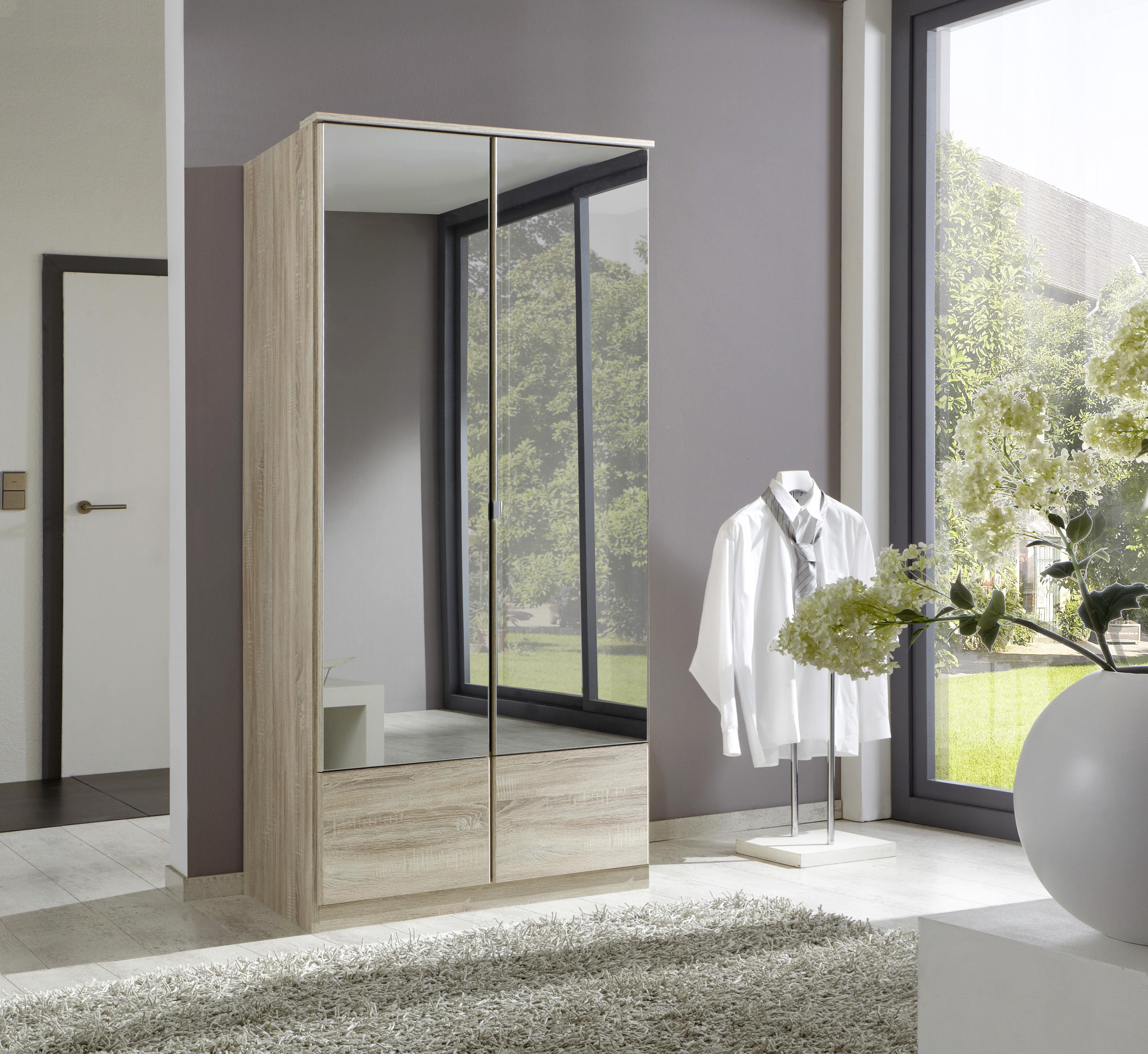 Drehtürenschrank Mit Spiegel 90cm Imago, Eiche Dekor - Eichefarben, KONVENTIONELL, Glas/Holzwerkstoff (90/199/58cm) - MID.YOU