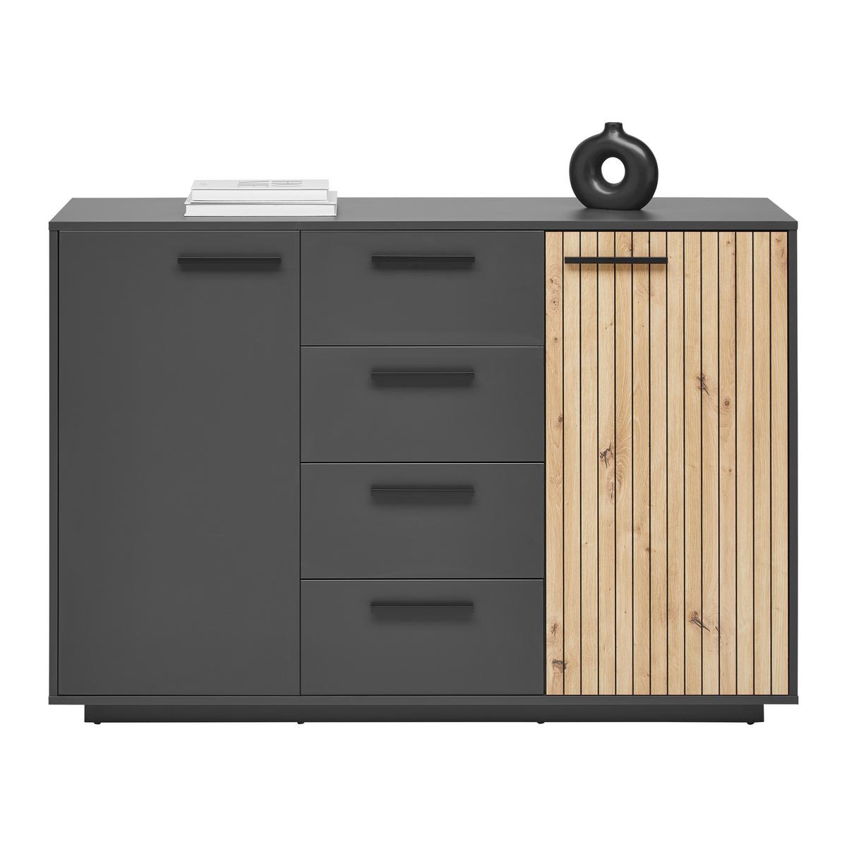 ŠIROKÁ KOMODA LUKAS -EXKLUSIV- - černá/antracitová, Moderní, kompozitní dřevo/plast (138,6/95/40cm) - Mömax