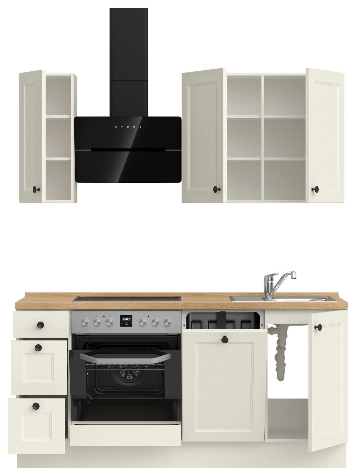 Kuchynská linka 180 cm, biela/dekor dub Sierra - čierna/biela, Romantik / Landhaus, kov/kompozitné drevo (180cm) - Nobilia