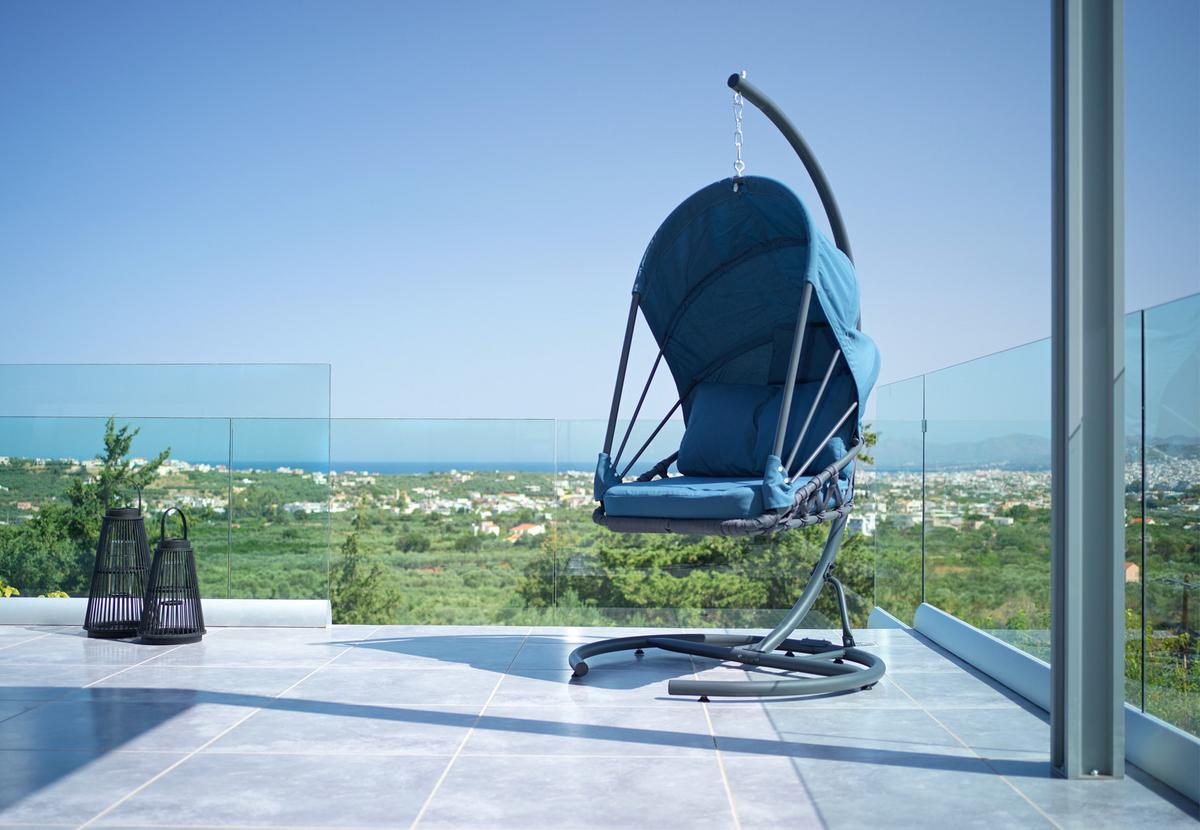 Závesné kreslo ILVA BLU modrá - modrá/tmavosivá, Modern, kov/textil (100/189/123cm) - Bessagi Garden