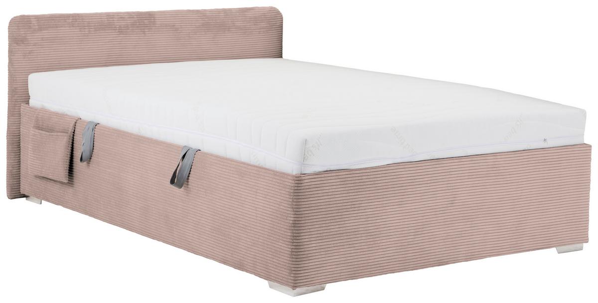 Posteľ Remi s bočnicami 140x200, poťah ružový - pink/prírodná farba, Konventionell, drevo/textil (140/200cm)