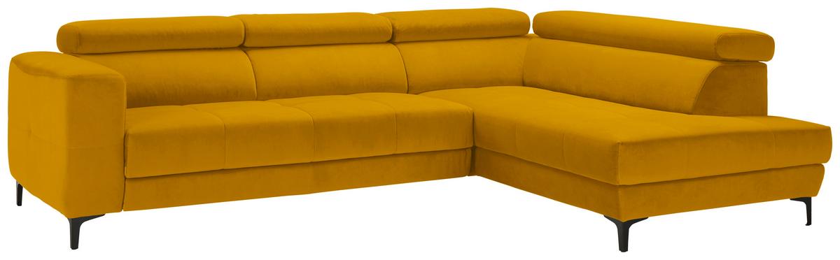 Rohová sedačka EMMA, pravá, žlutá,op.hl.,USB,el.výsuv - černá/žlutá, Moderní, textil (301/210cm) - Premium Living