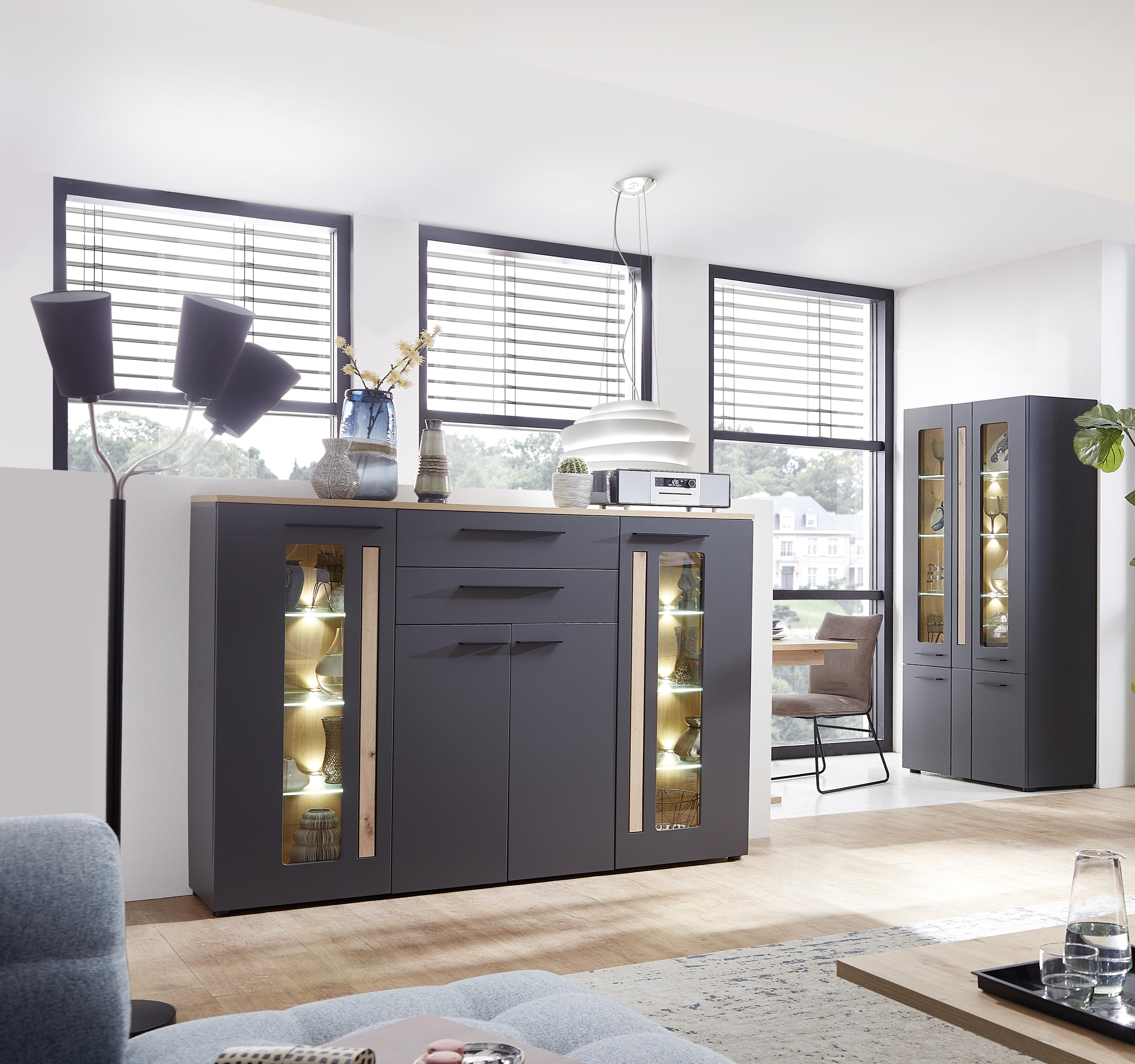 Vysoká Vitrína Loft - Two - čierna/farby duba, Moderný, kompozitné drevo/plast (180/133/37cm) - Livetastic
