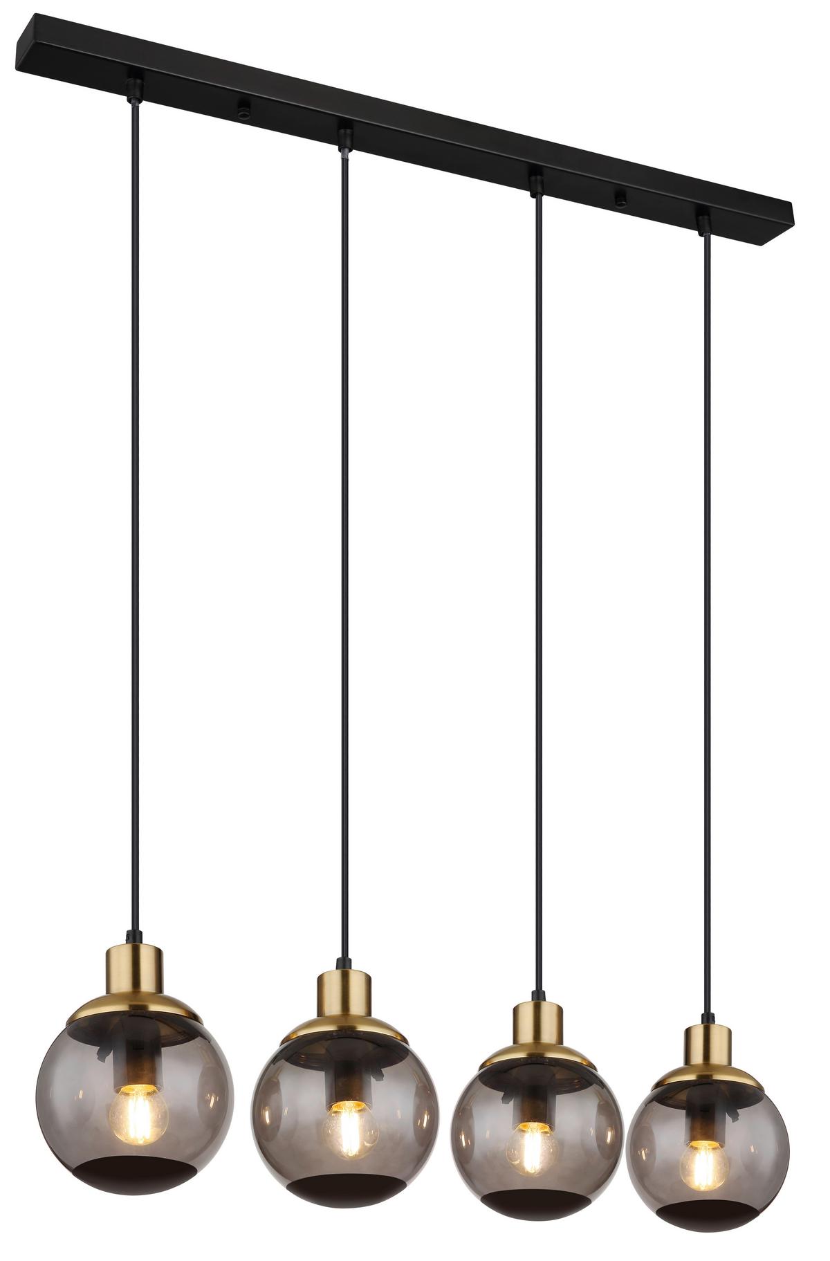 Hängeleuchte 15860-4h - Messingfarben/Schwarz, Design, Glas/Kunststoff (75/15/110cm) - Globo