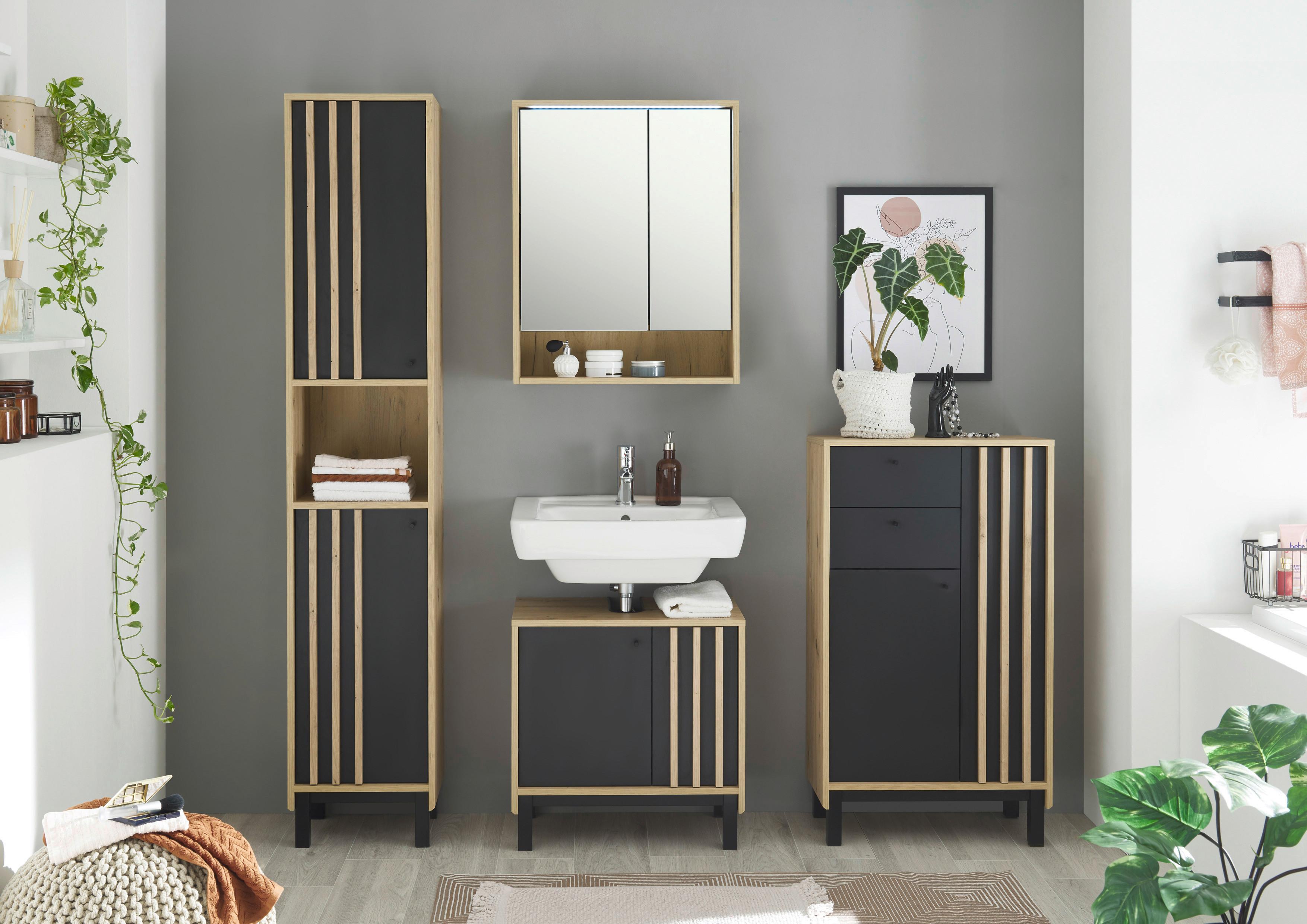 Midischrank Volano BxH 60x106 cm Eiche Dekor/Schwarz - Schwarz/Eiche Artisan, MODERN, Holzwerkstoff (60/106/32cm) - MID.YOU