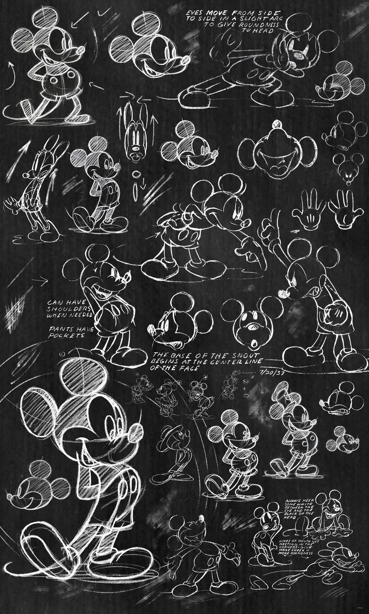 Vliestapete Mickey Chalkboard - Schwarz/Weiß, Basics (120/200cm) - Komar