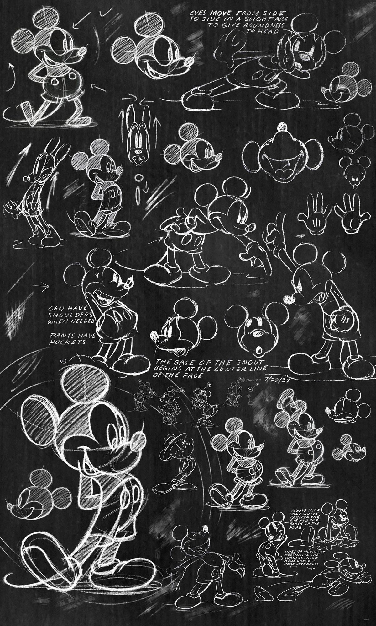 Vliestapete Mickey Chalkboard - Schwarz/Weiß, Basics (120/200cm) - Komar