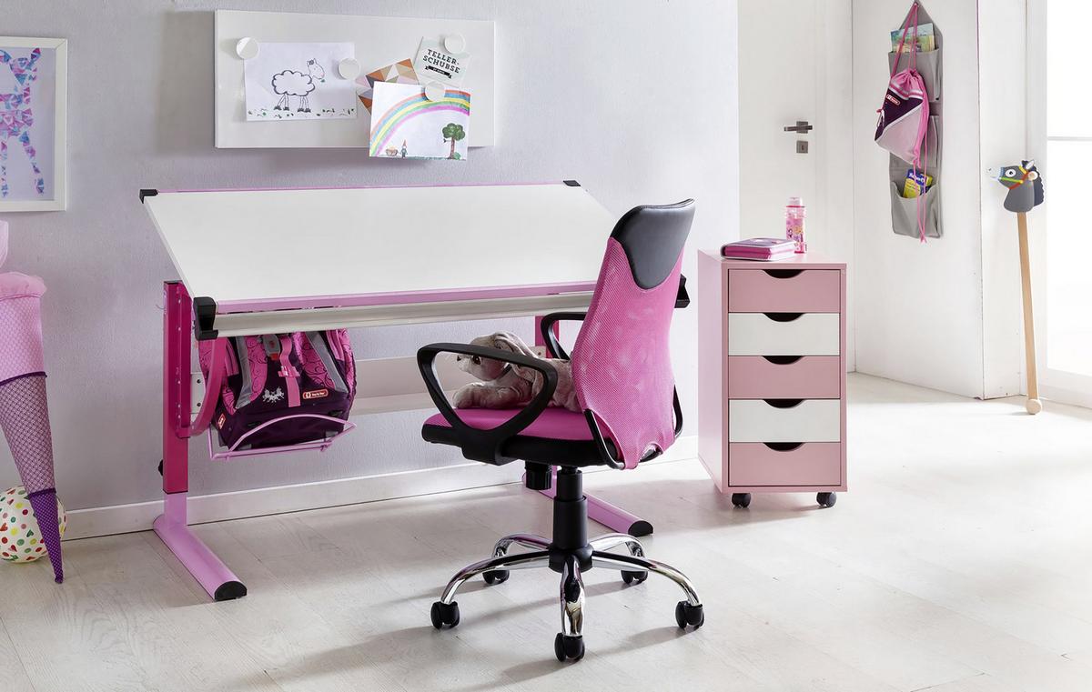 Jugenddrehstuhl Kika Mit Armstützen Pink Bis 60 Kg - Chromfarben/Pink, MODERN, Kunststoff/Metall (60/105/60cm) - MID.YOU