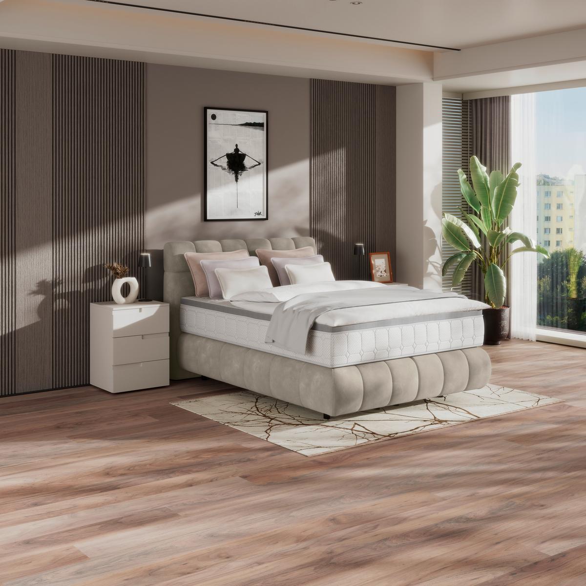 Boxspringbett Nobu Taupe, Lf: 140x200 Cm - Taupe/Schwarz, Trend, Holz/Textil (140/200cm)