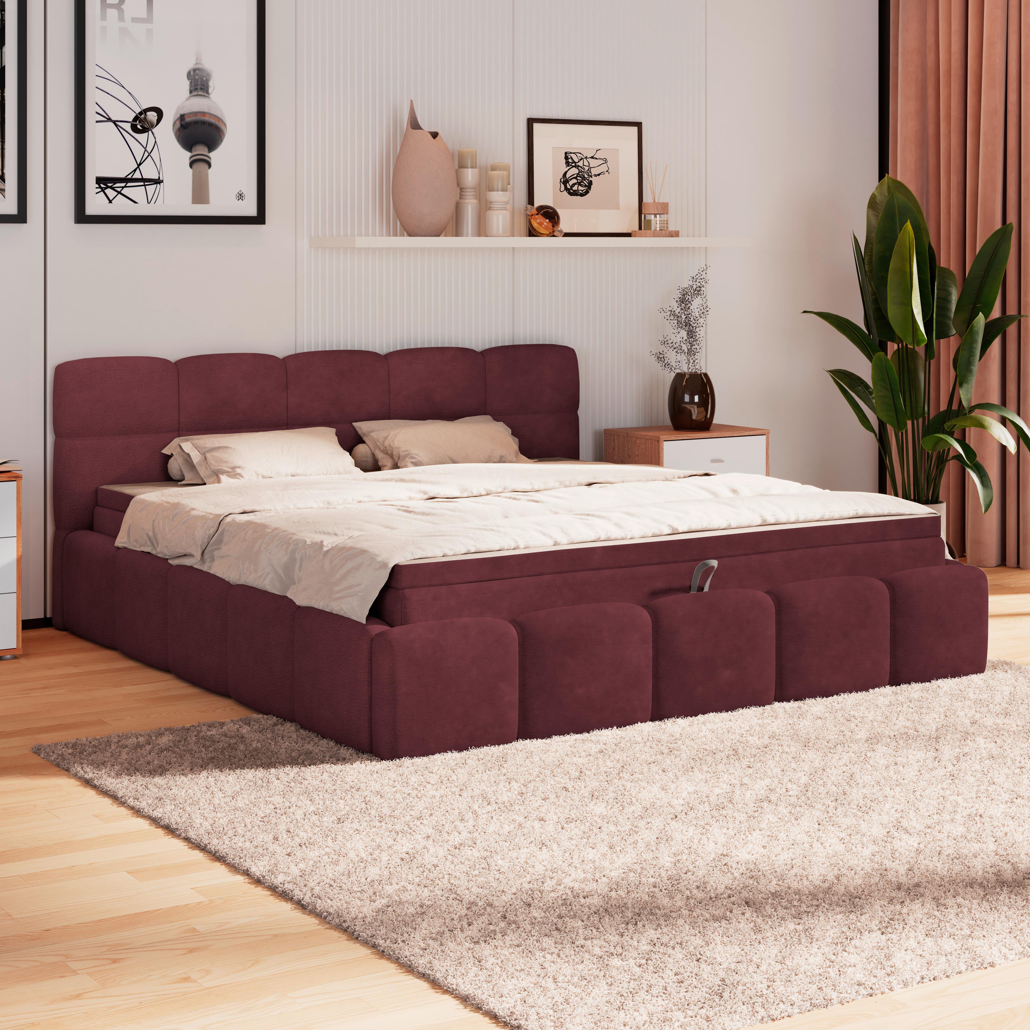 Polsterbett Noe Bordeaux 160x200 cm - Bordeaux/Schwarz, Trend, Textil/Metall (160/200cm)