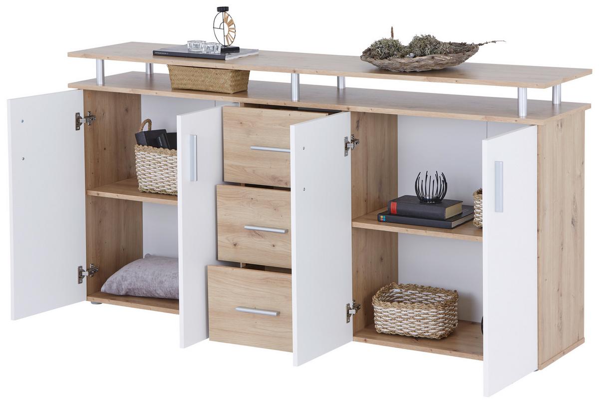 Kommode 176 Cm Lift, Eiche Dekor/weiß - Eichefarben/Weiß, MODERN, Holzwerkstoff (176/90/38cm)