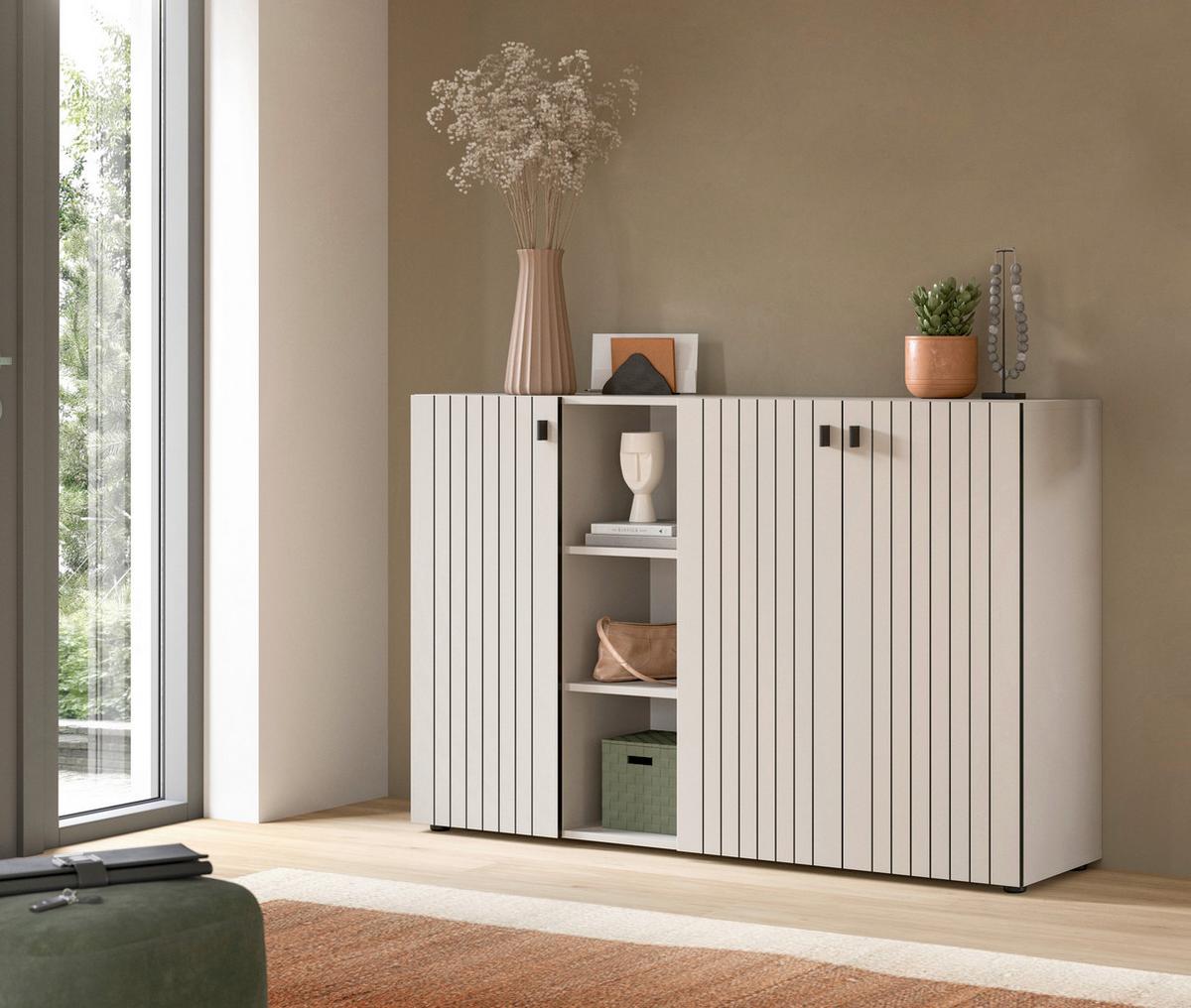 Kommode Station Kaschmir B: 70cm - Kaschmir/Schwarz, Design, Holzwerkstoff (70/192/37cm) - MID.YOU